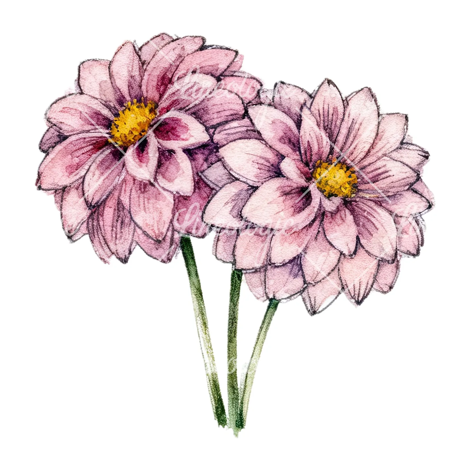 Watercolor single color dahlia bouquet clipart 9 of 12 on a white background (JPG)