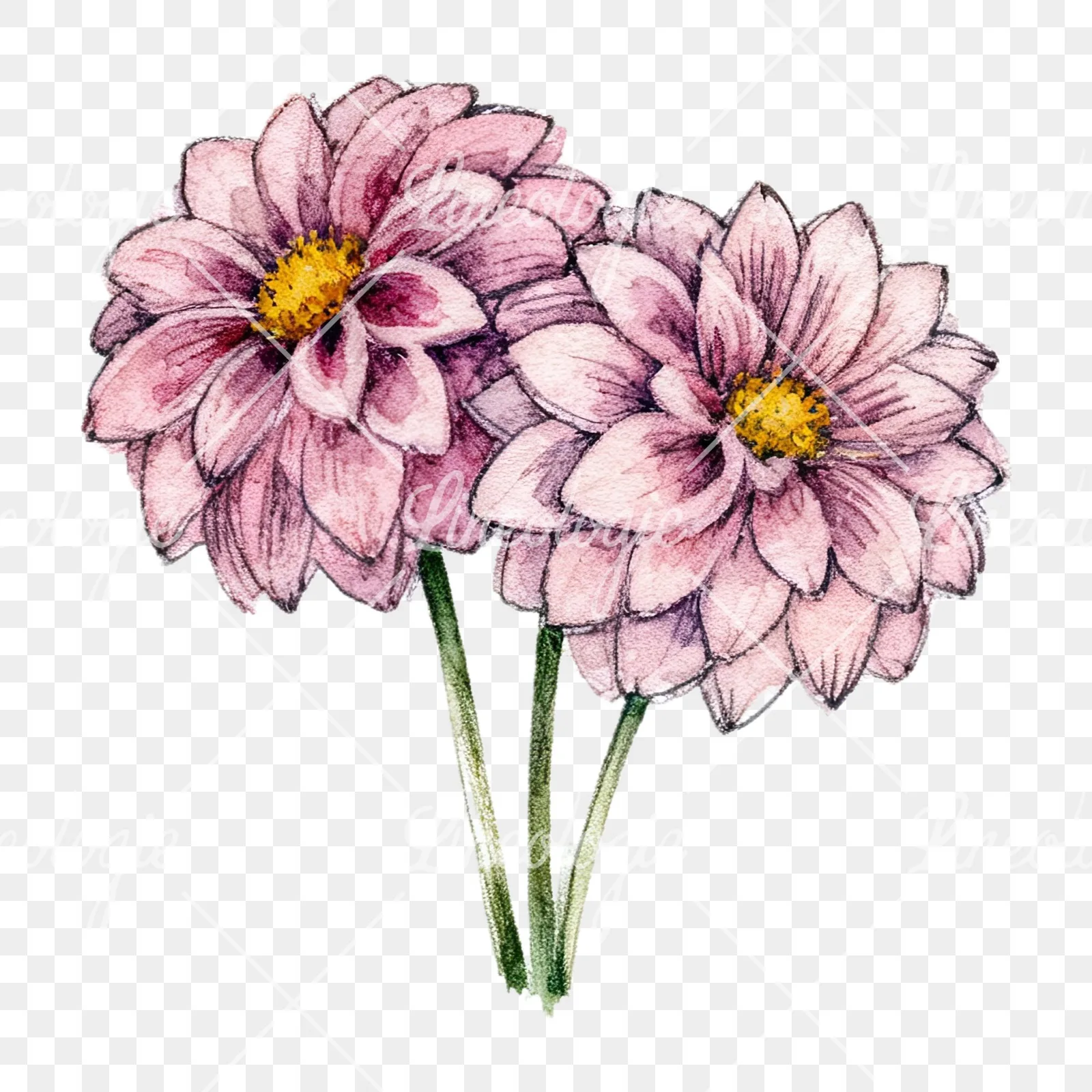 Watercolor single color dahlia bouquet clipart 9 of 12 on a transparent background (PNG)