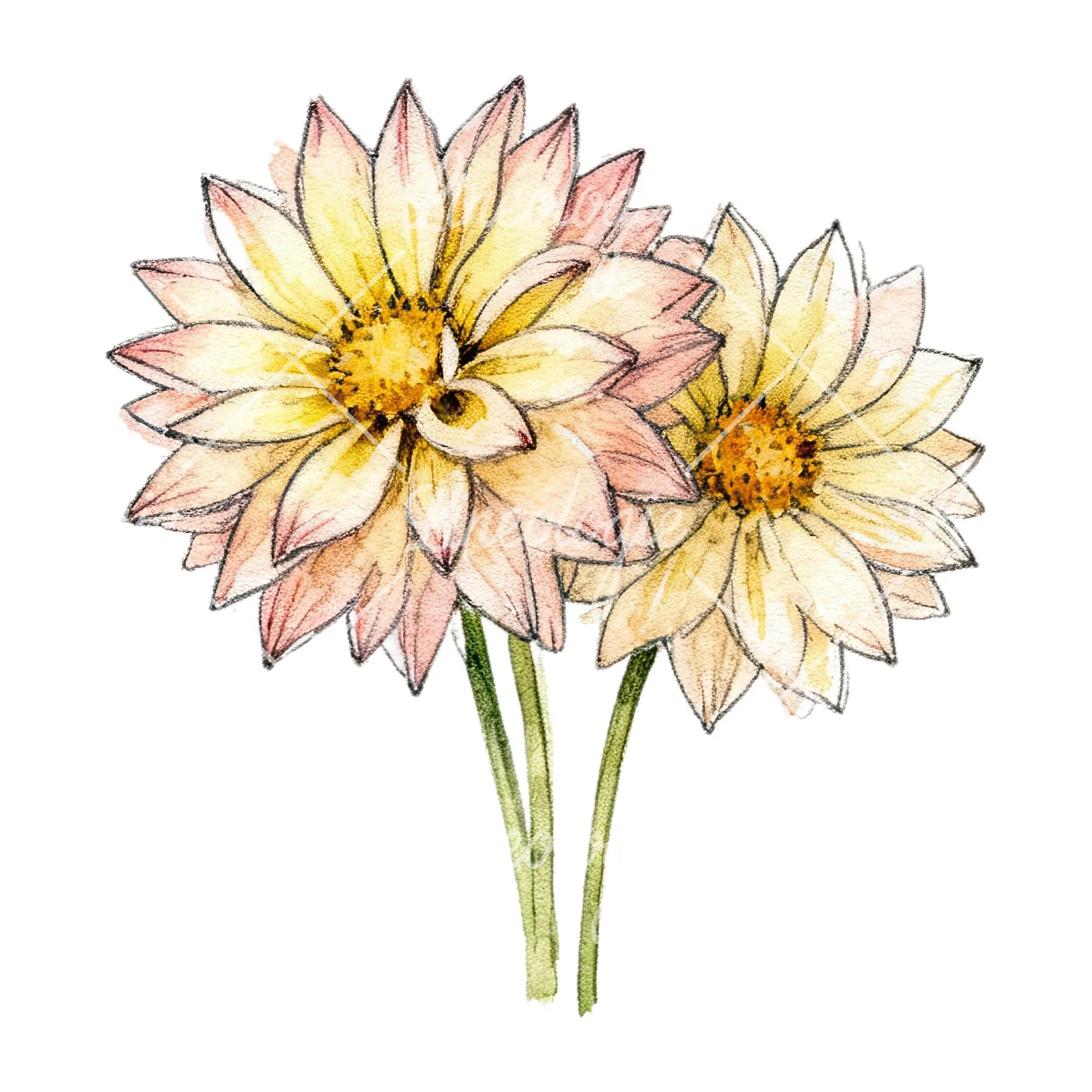 Watercolor single color dahlia bouquet clipart 11 of 12 on a white background (JPG)