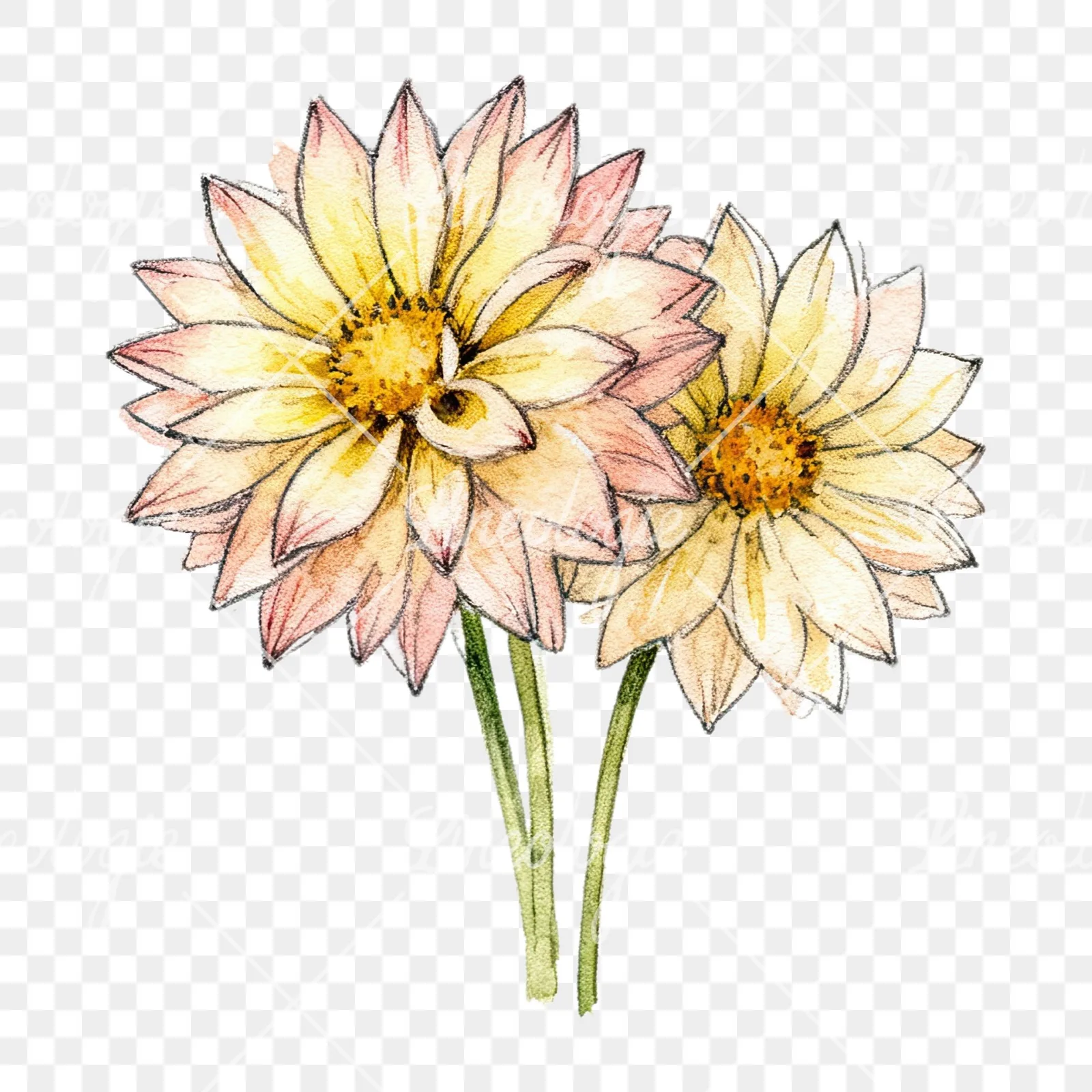 Watercolor single color dahlia bouquet clipart 11 of 12 on a transparent background (PNG)