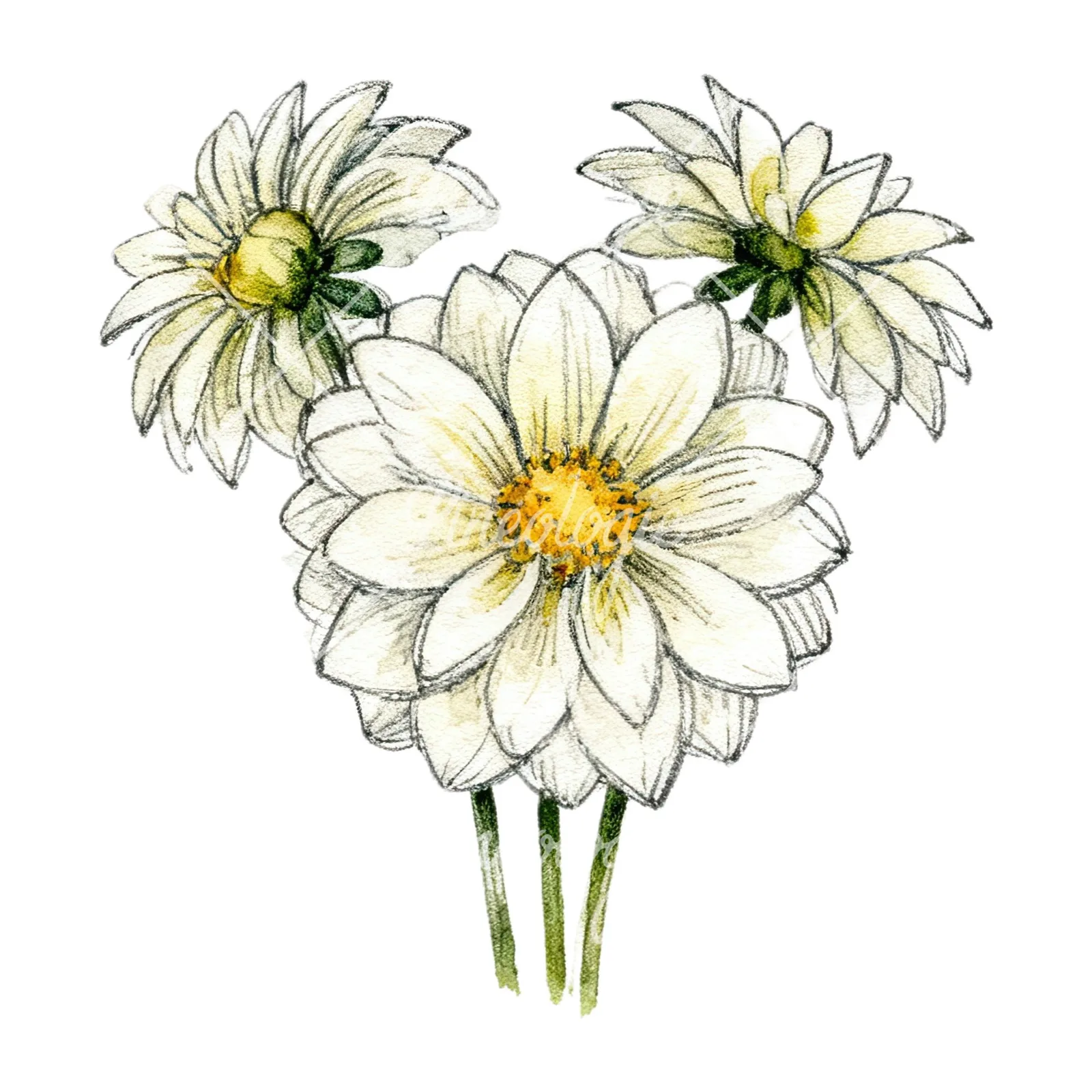 Watercolor single color dahlia bouquet clipart 12 of 12 on a white background (JPG)
