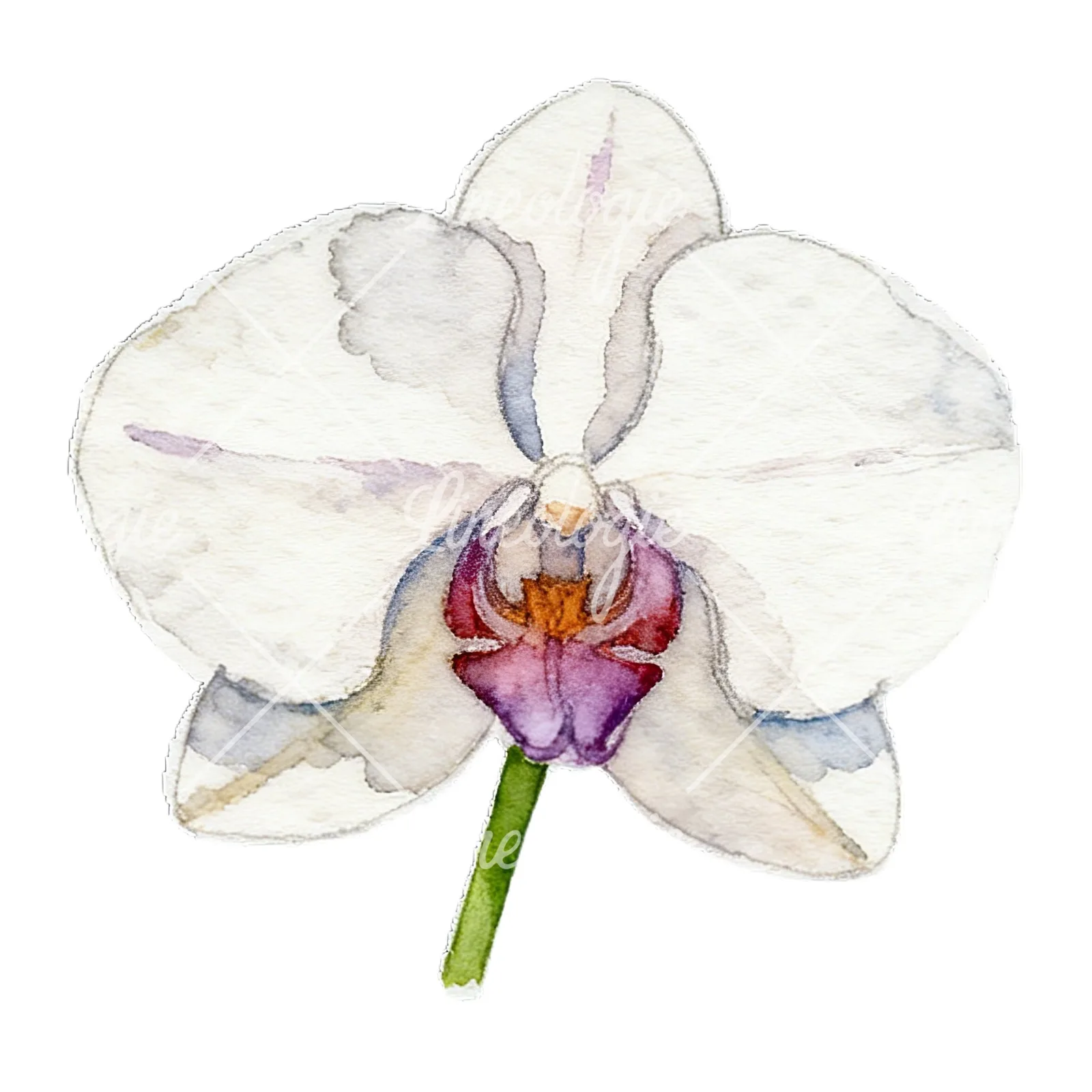 Watercolor striped orchid flower clipart 1 of 12 on a white background (JPG)