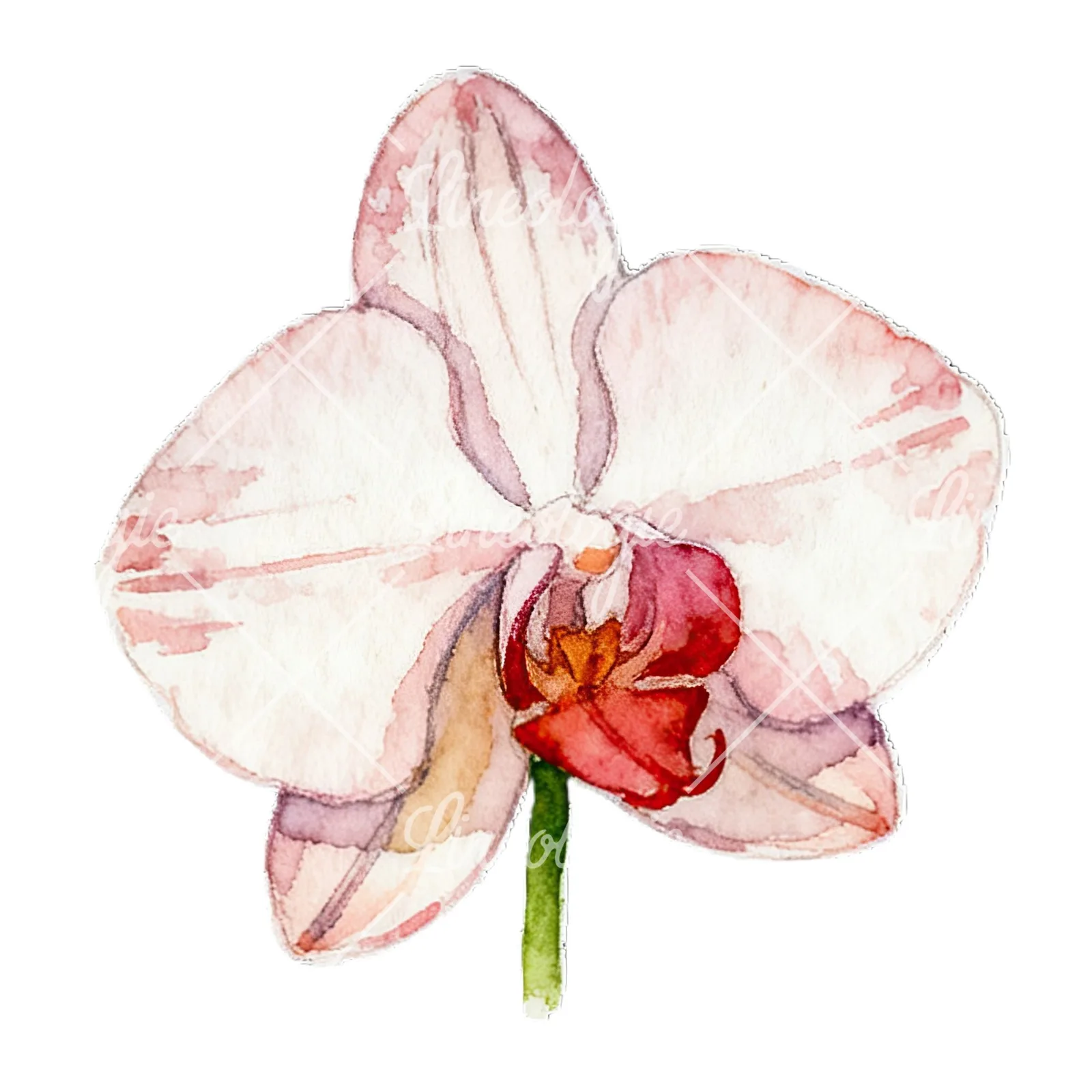 Watercolor striped orchid flower clipart 3 of 12 on a white background (JPG)