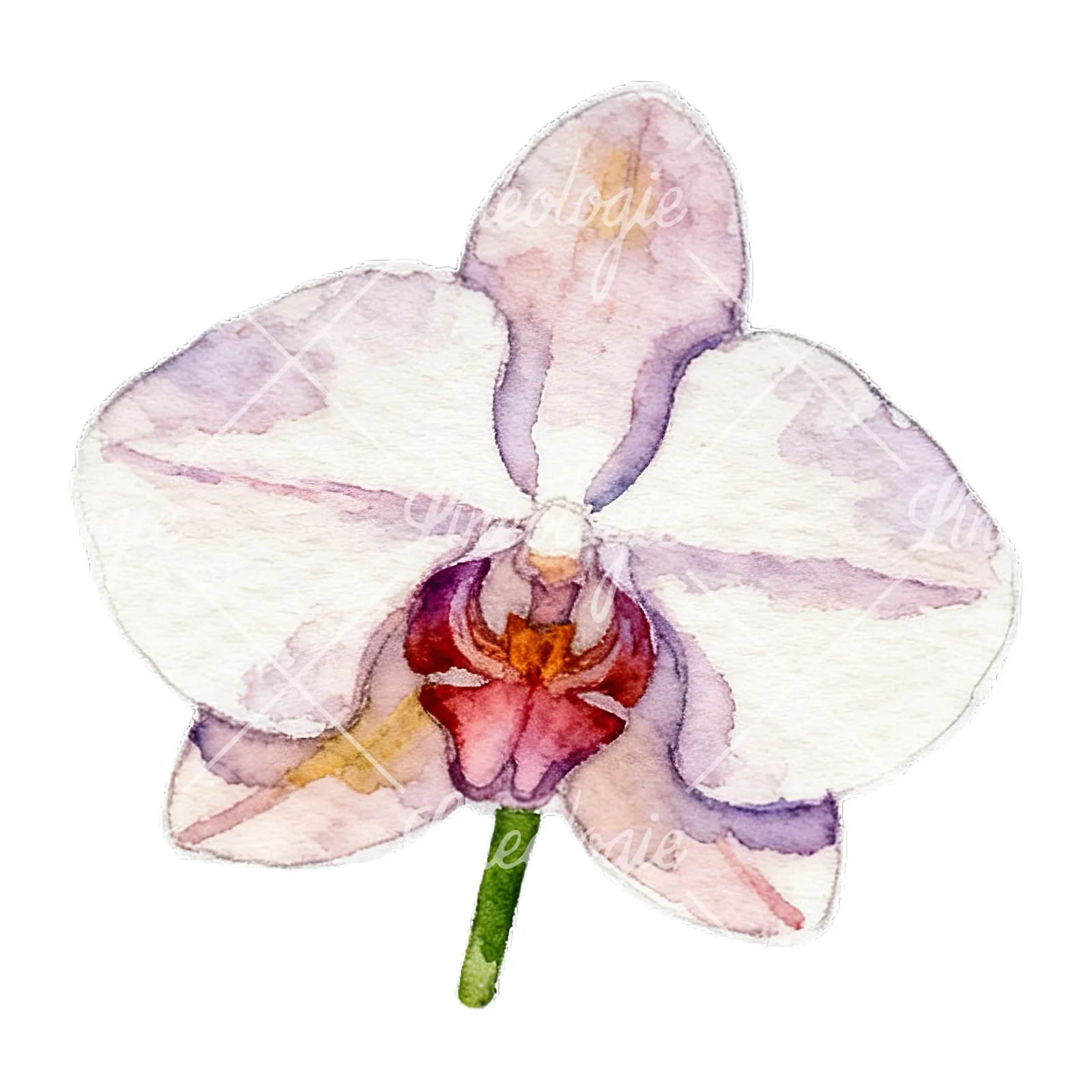 Watercolor striped orchid flower clipart 5 of 12 on a white background (JPG)