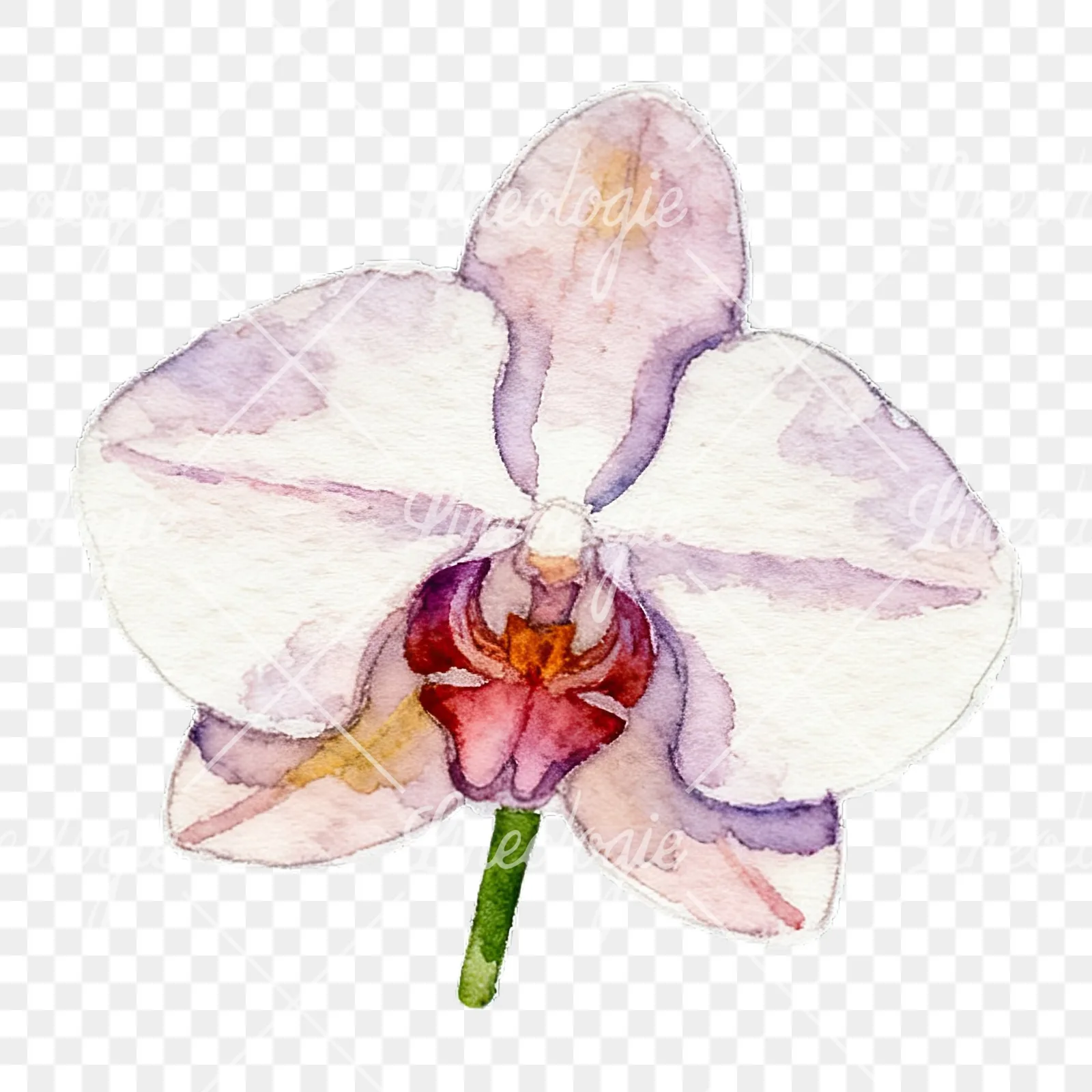 Watercolor striped orchid flower clipart 5 of 12 on a transparent background (PNG)