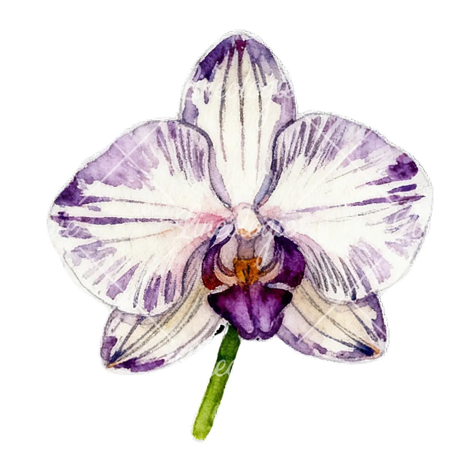 Watercolor striped orchid flower clipart 6 of 12 on a white background (JPG)
