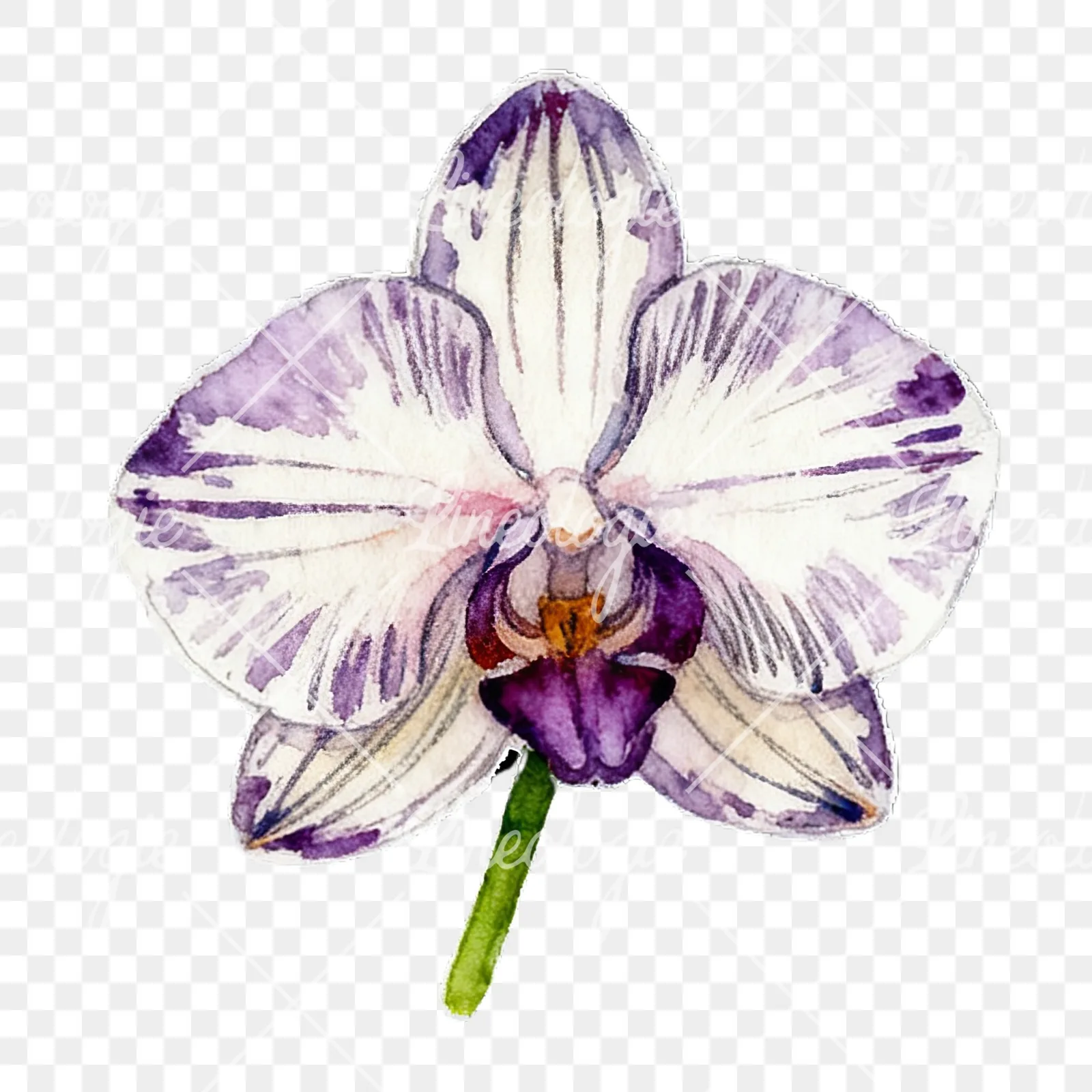 Watercolor striped orchid flower clipart 6 of 12 on a transparent background (PNG)