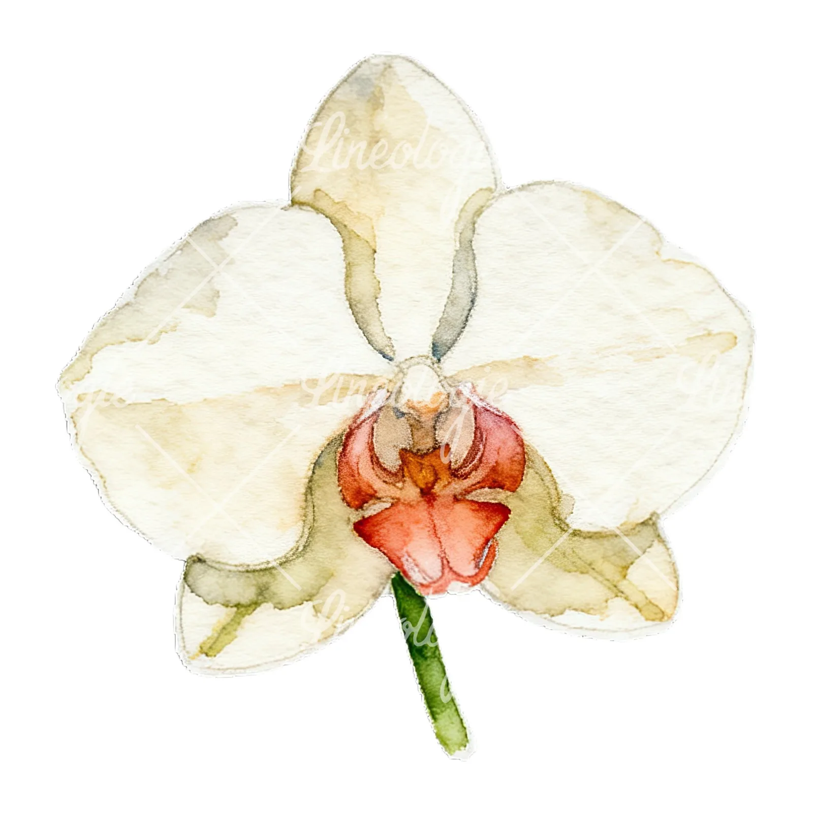 Watercolor striped orchid flower clipart 7 of 12 on a white background (JPG)