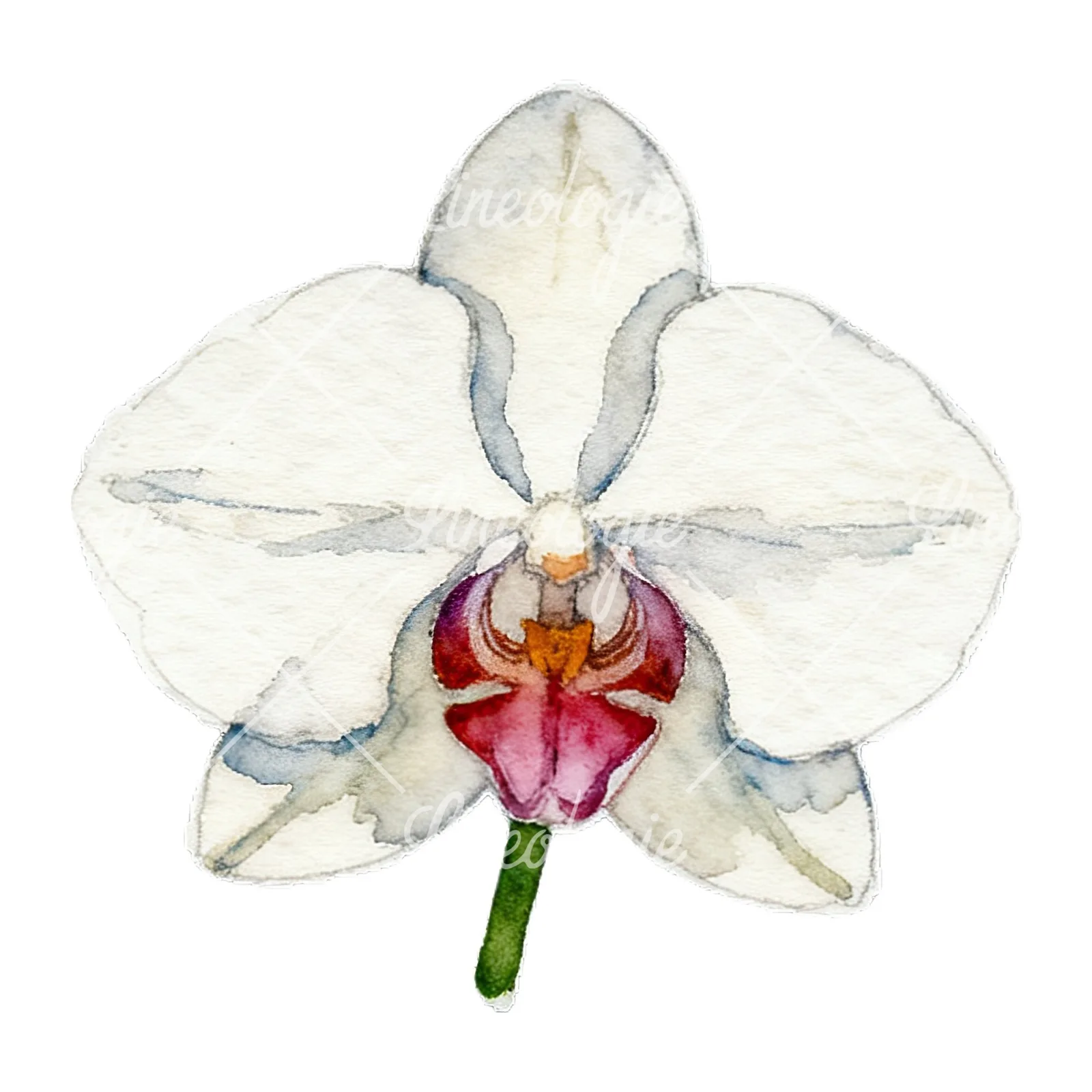 Watercolor striped orchid flower clipart 8 of 12 on a white background (JPG)