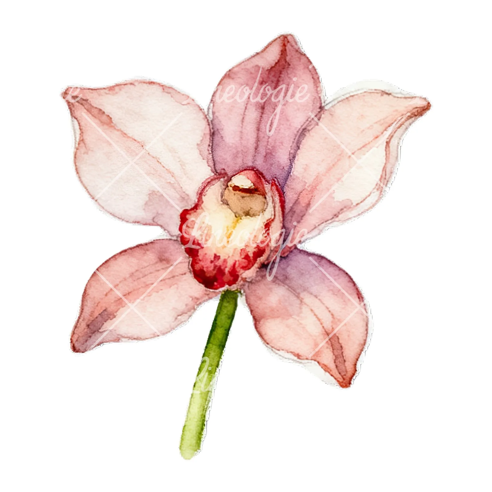 Watercolor striped orchid flower clipart 9 of 12 on a white background (JPG)