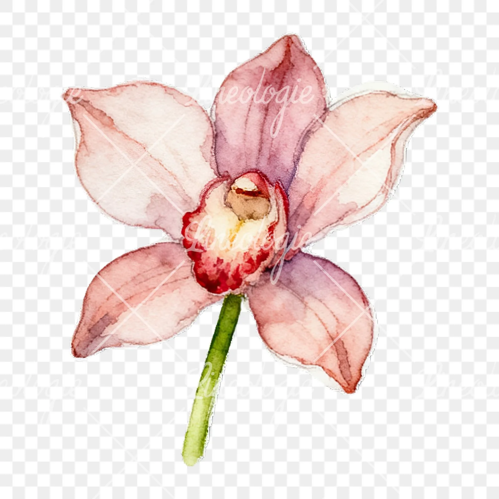 Watercolor striped orchid flower clipart 9 of 12 on a transparent background (PNG)