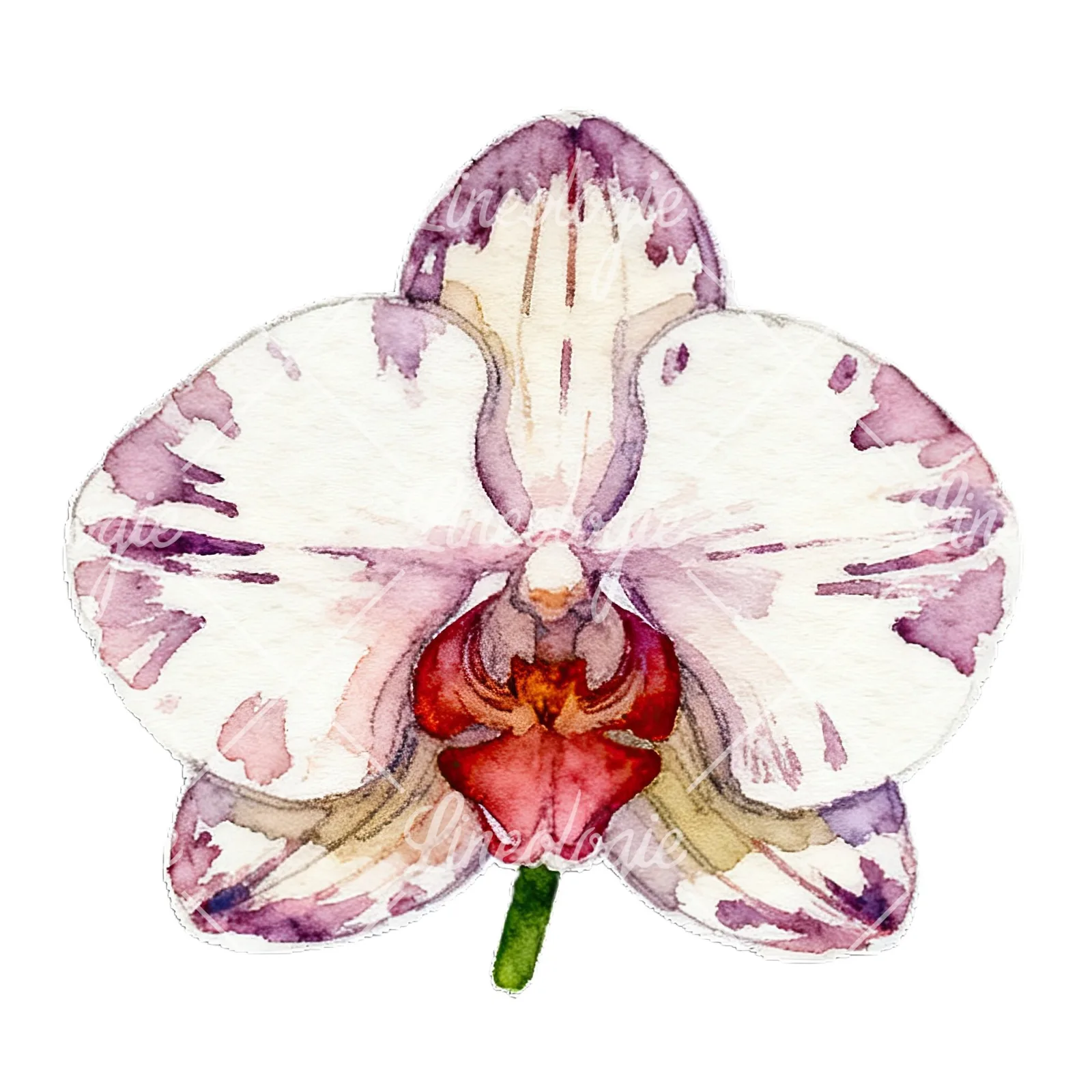 Watercolor striped orchid flower clipart 10 of 12 on a white background (JPG)