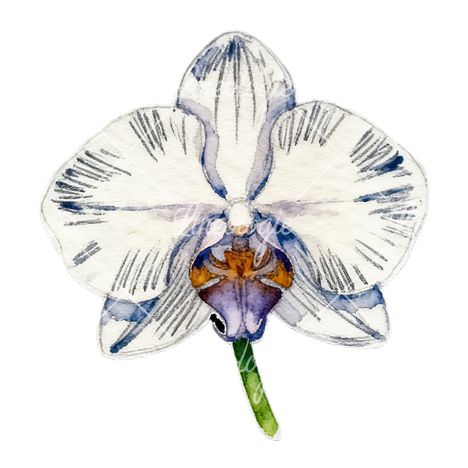 Watercolor striped orchid flower clipart 11 of 12 on a white background (JPG)