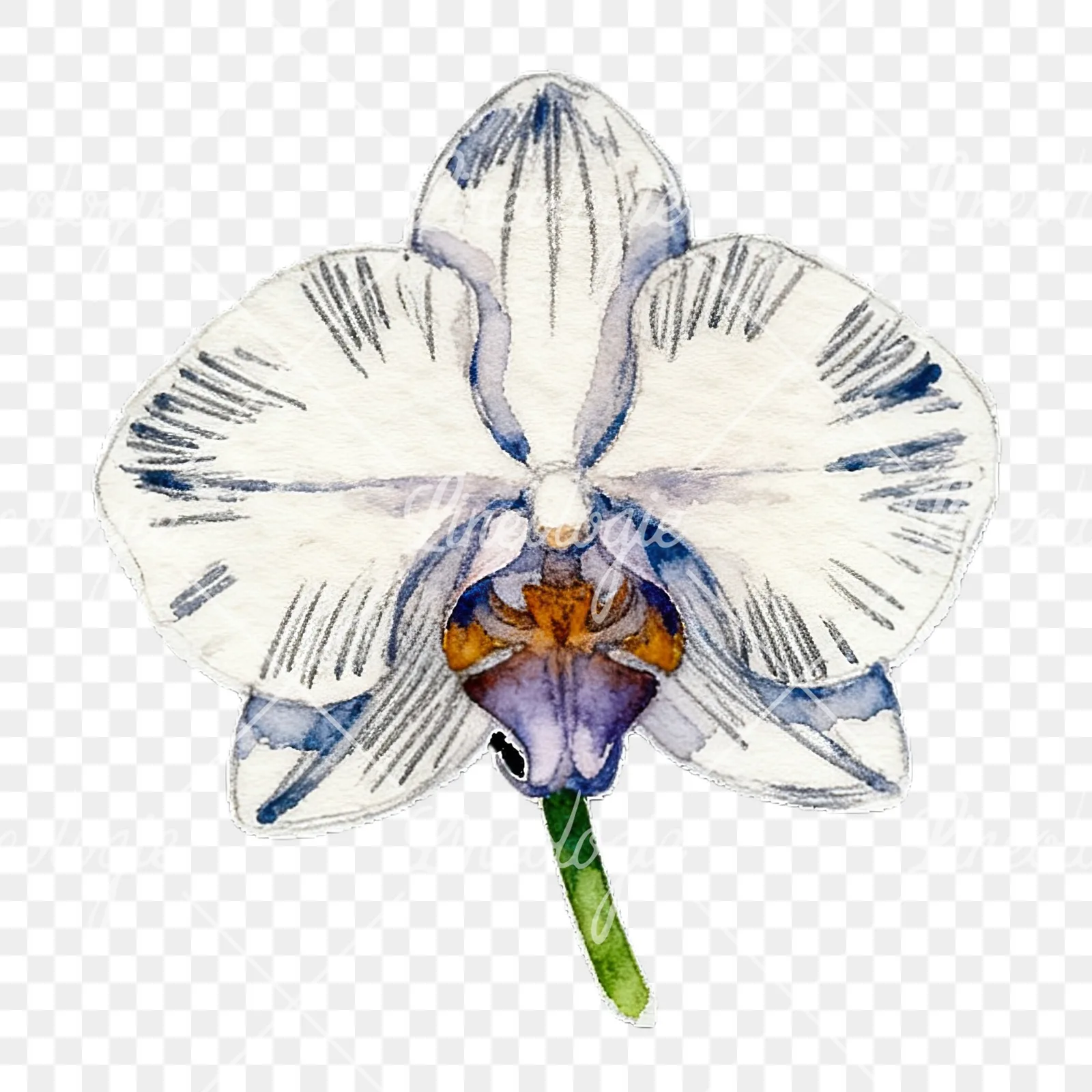 Watercolor striped orchid flower clipart 11 of 12 on a transparent background (PNG)