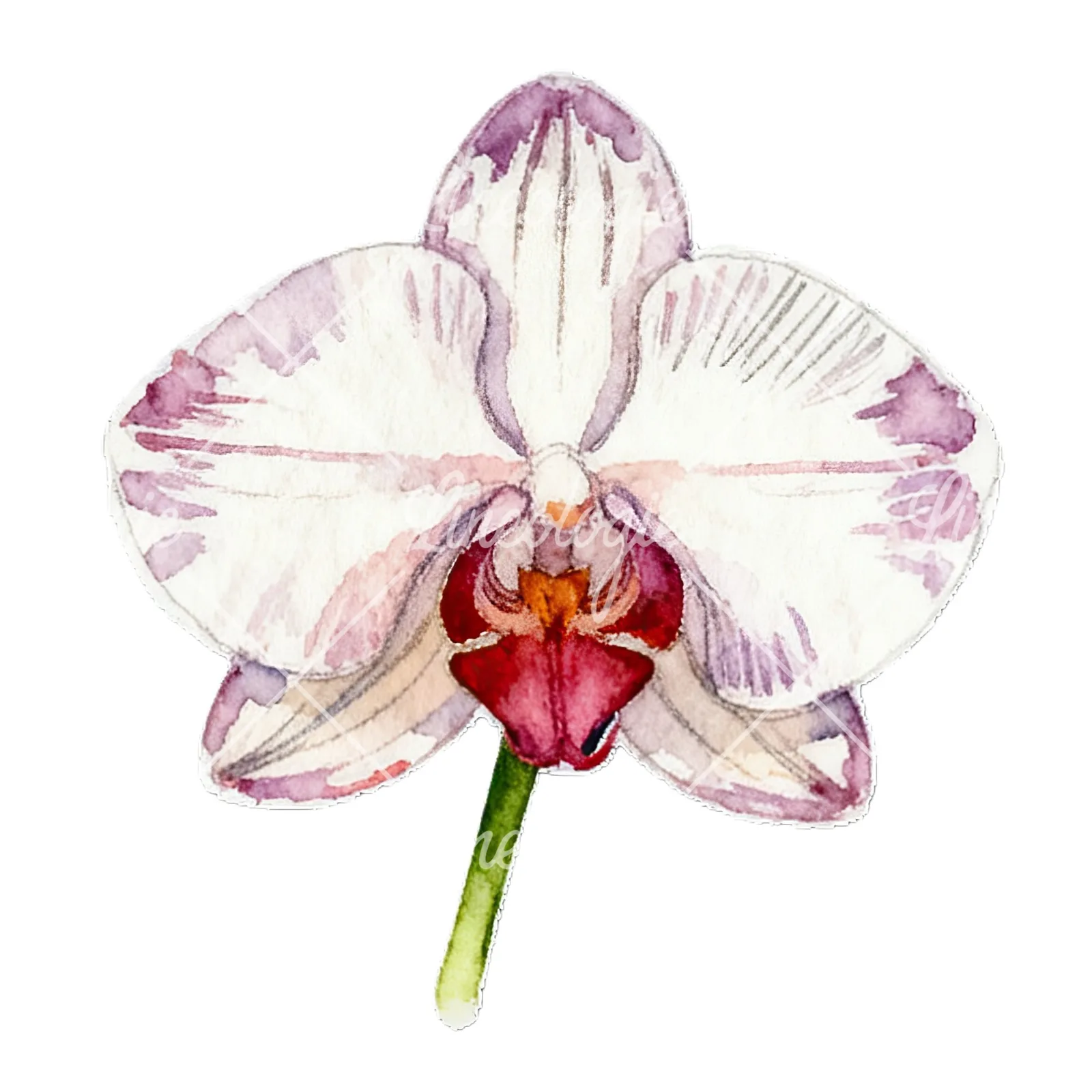 Watercolor striped orchid flower clipart 12 of 12 on a white background (JPG)