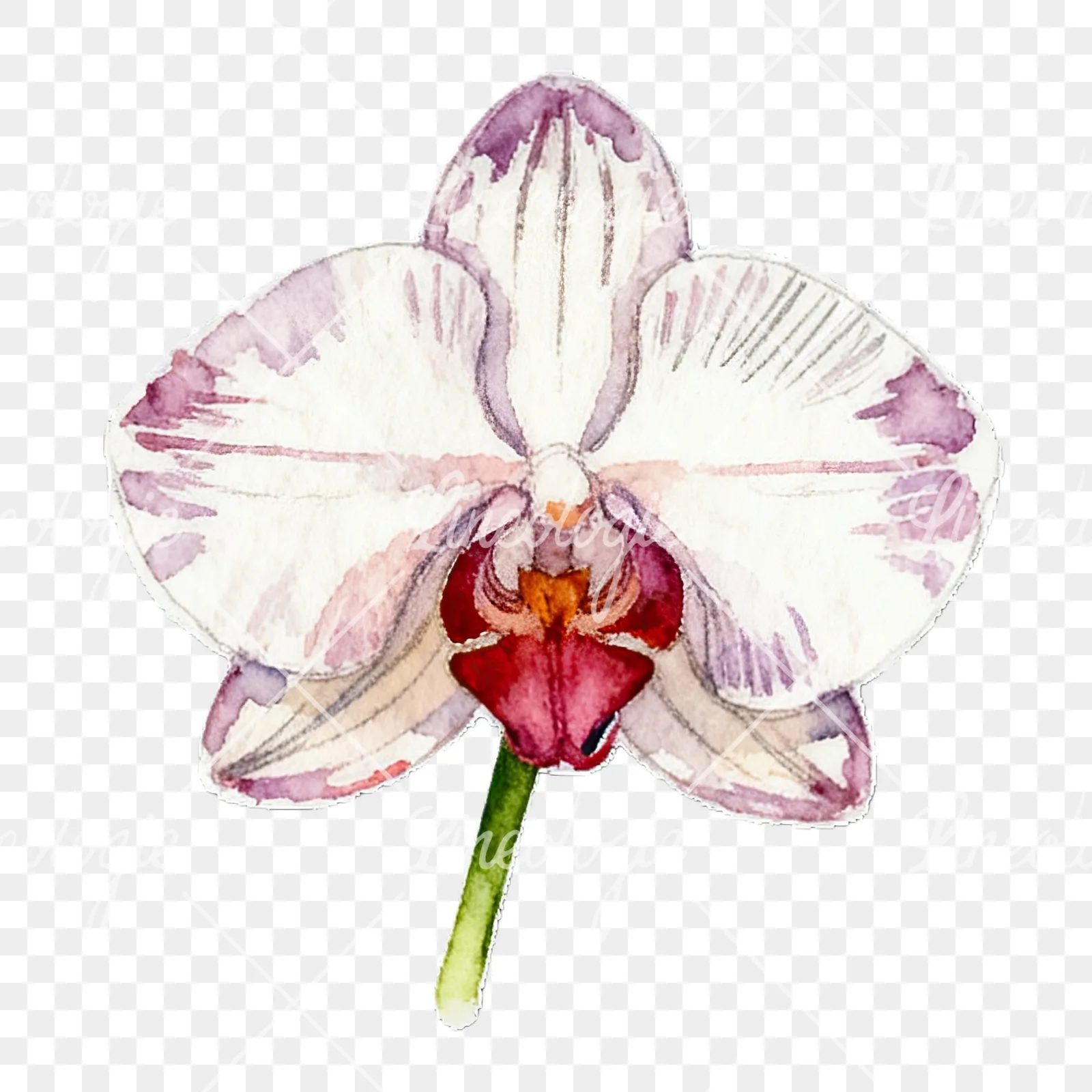 Watercolor striped orchid flower clipart 12 of 12 on a transparent background (PNG)