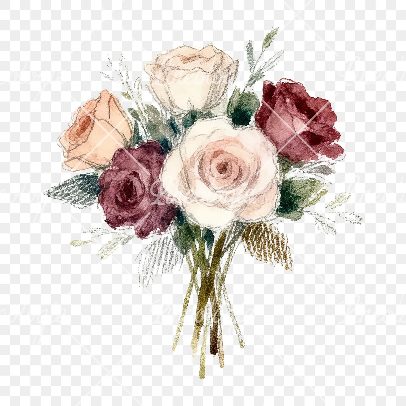 Watercolor rose bouquet with berries clipart 3 of 12 on a transparent background (PNG)