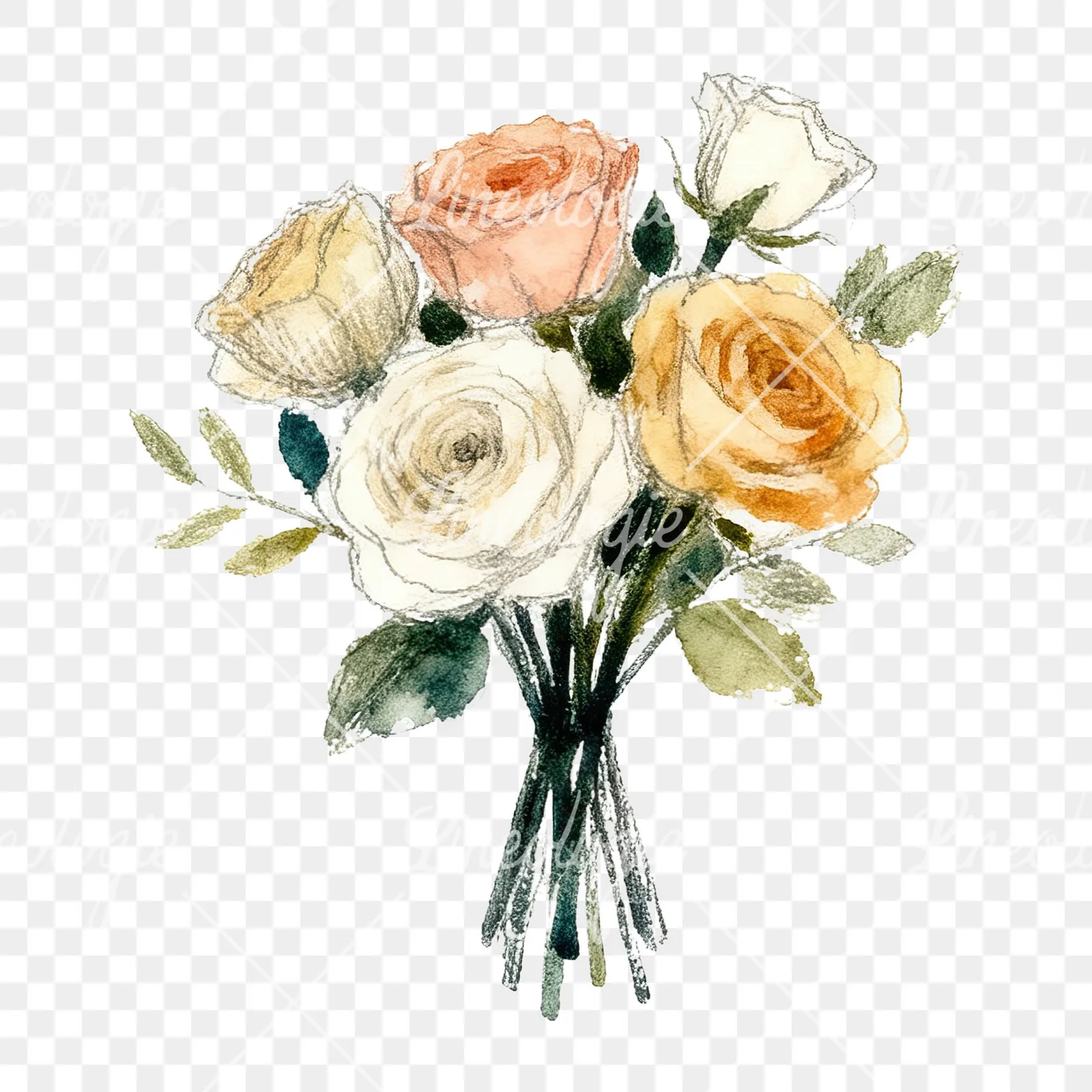 Watercolor rose bouquet with berries clipart 8 of 12 on a transparent background (PNG)