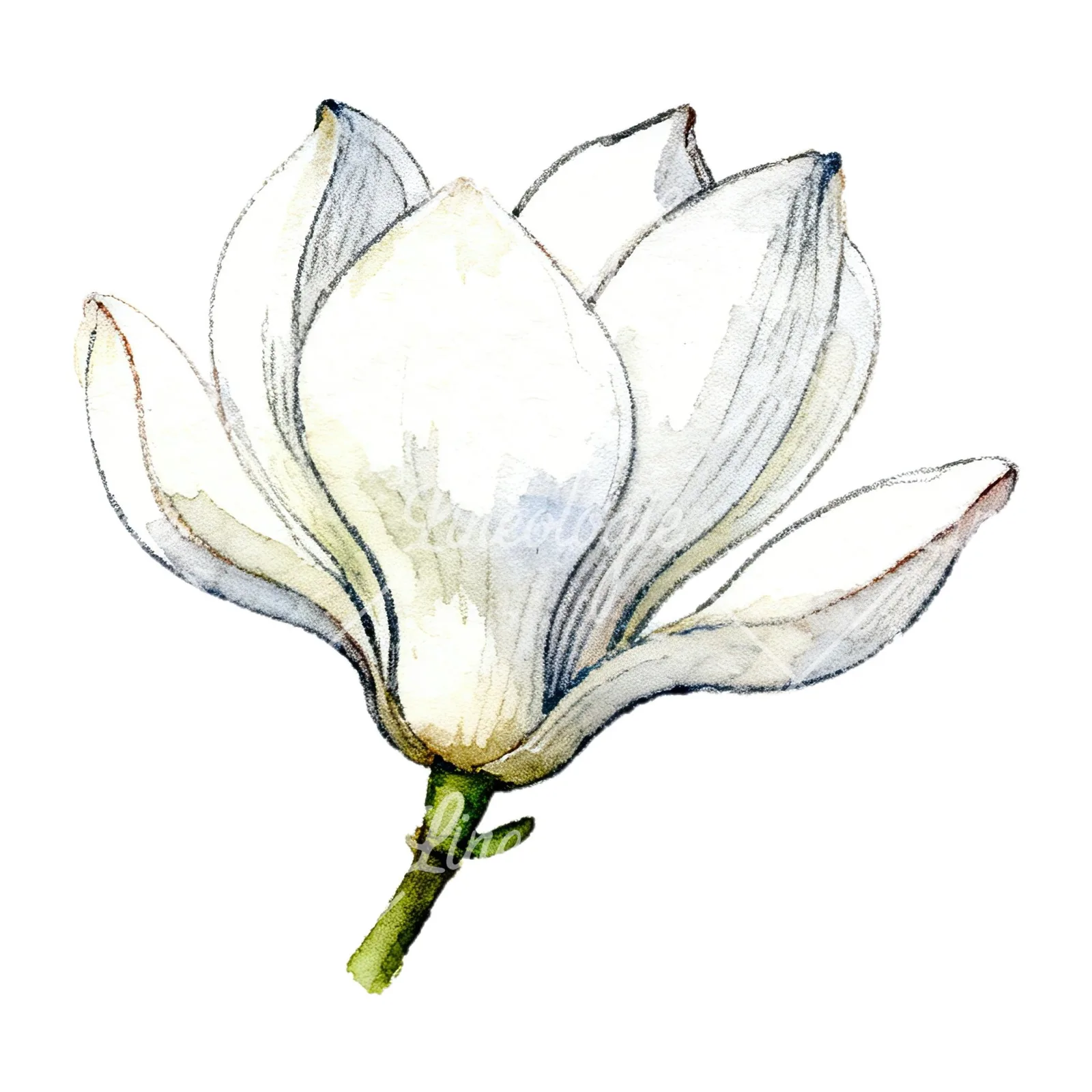 Watercolor white magnolia with closed buds clipart 1 of 12 on a white background (JPG)