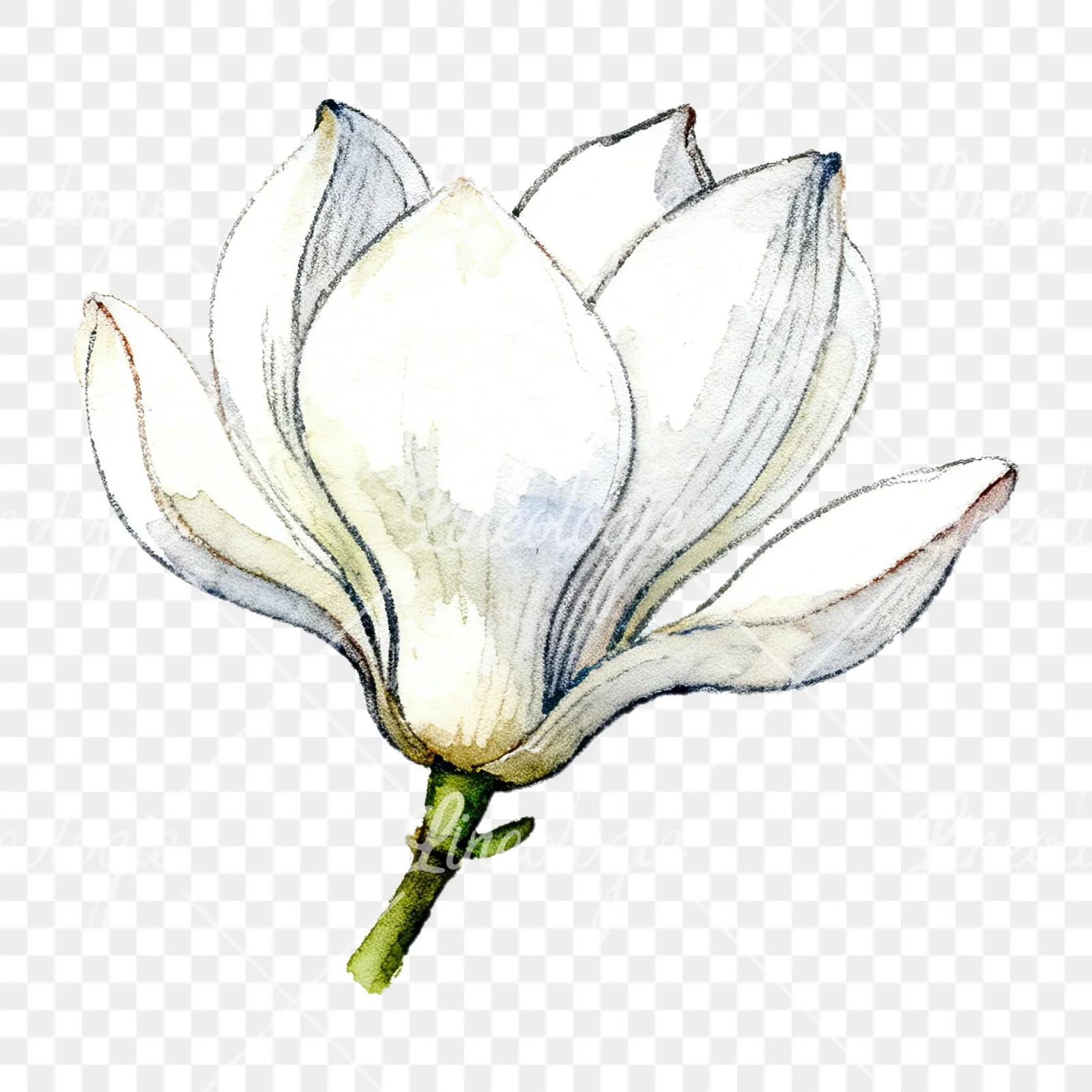 Watercolor white magnolia with closed buds clipart 1 of 12 on a transparent background (PNG)