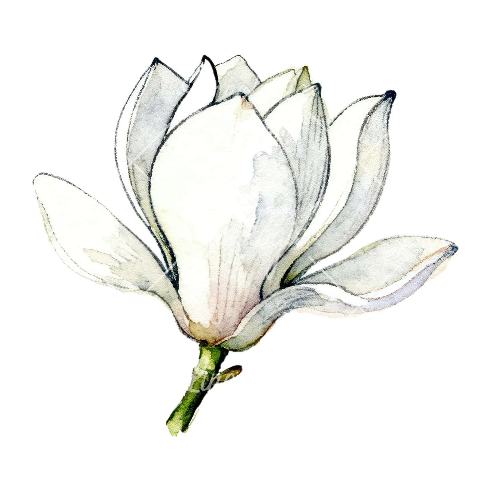Watercolor white magnolia with closed buds clipart 2 of 12 on a white background (JPG)