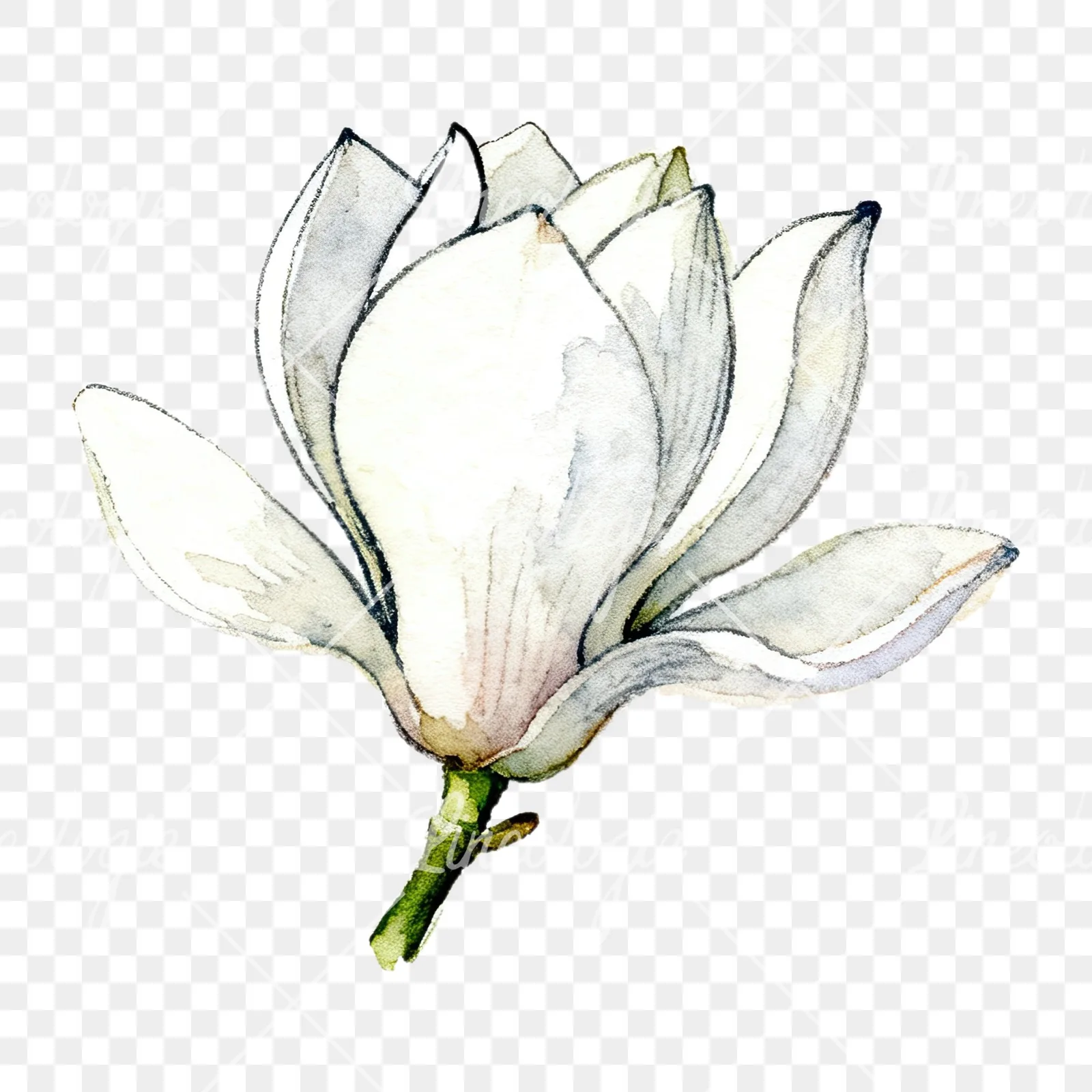 Watercolor white magnolia with closed buds clipart 2 of 12 on a transparent background (PNG)