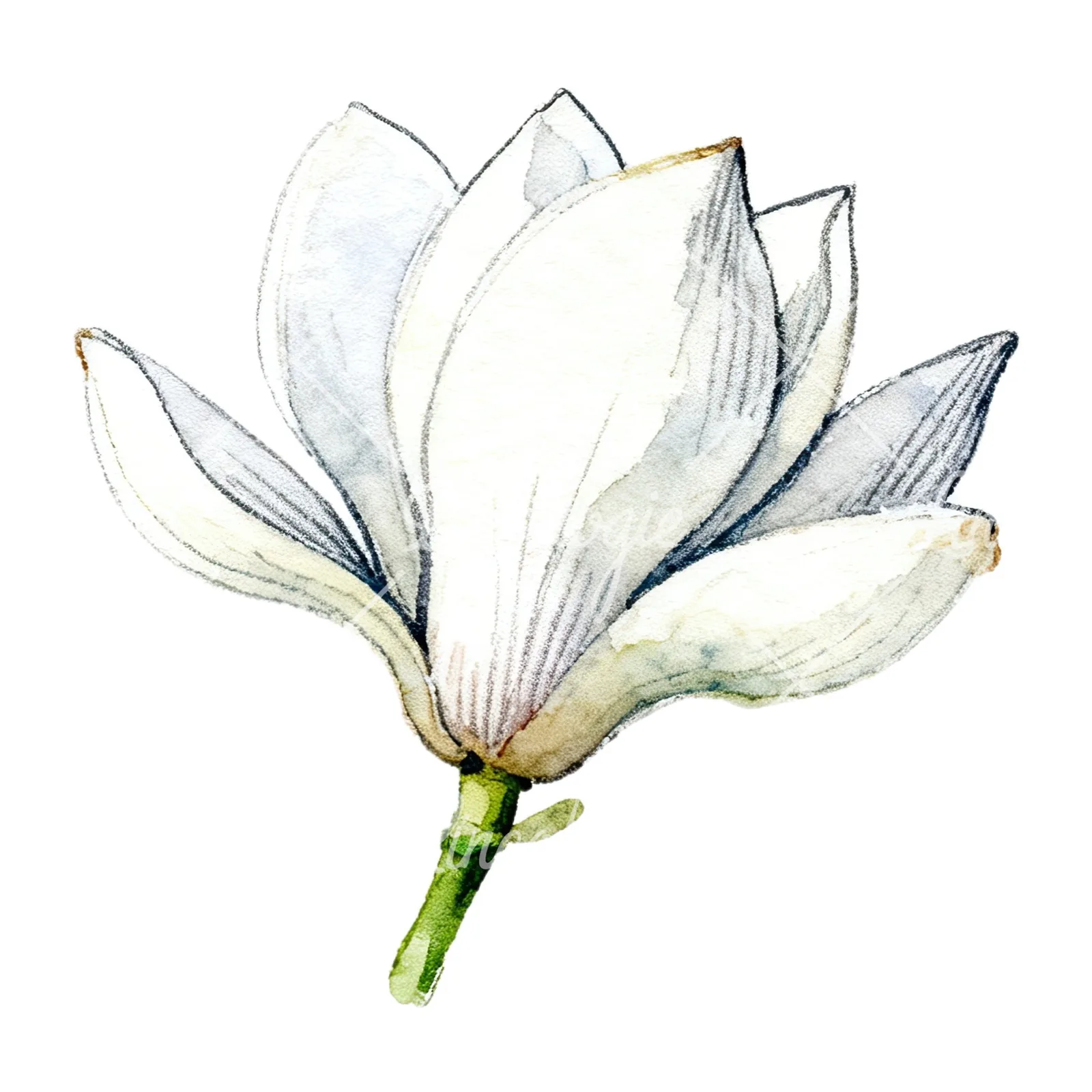 Watercolor white magnolia with closed buds clipart 3 of 12 on a white background (JPG)