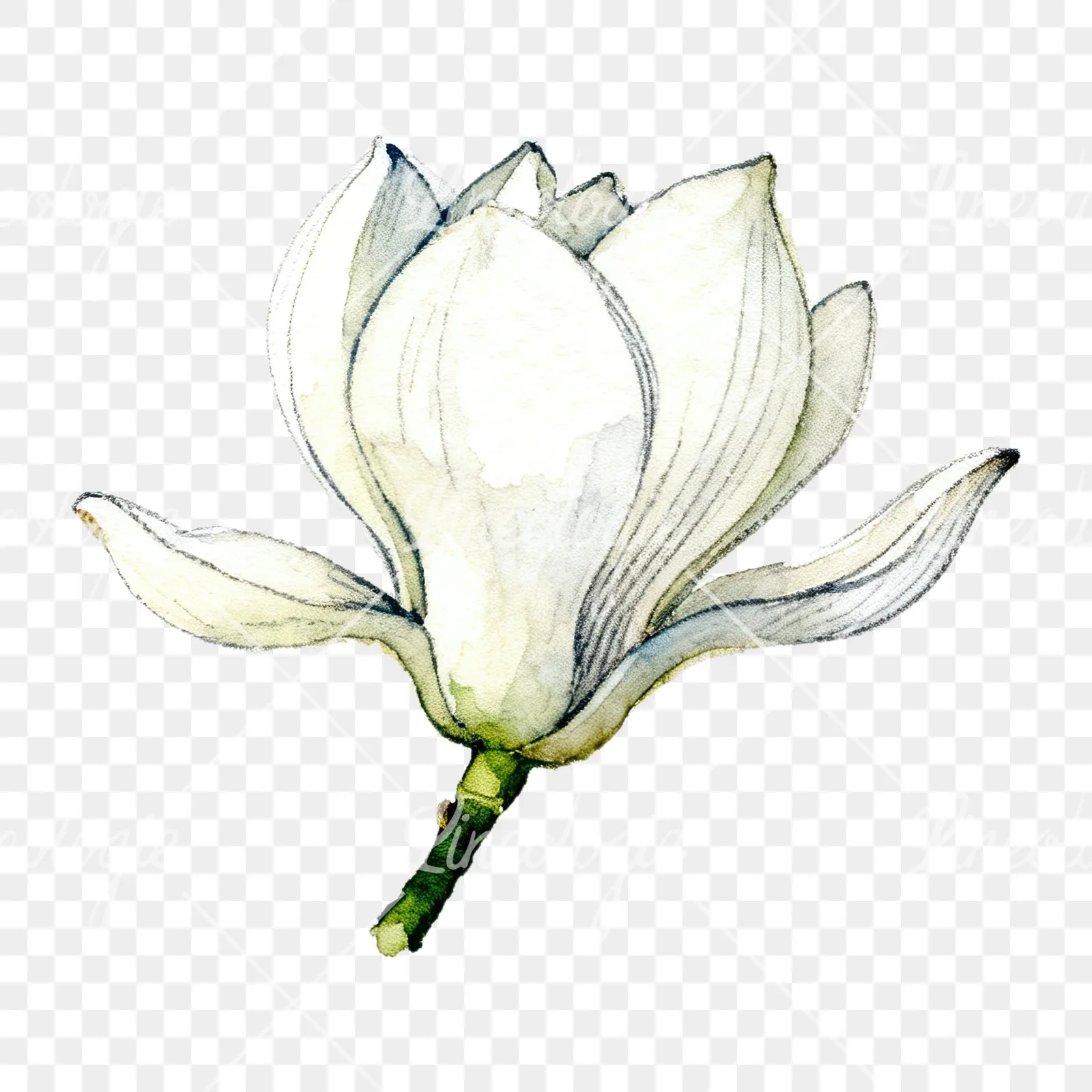 Watercolor white magnolia with closed buds clipart 5 of 12 on a transparent background (PNG)