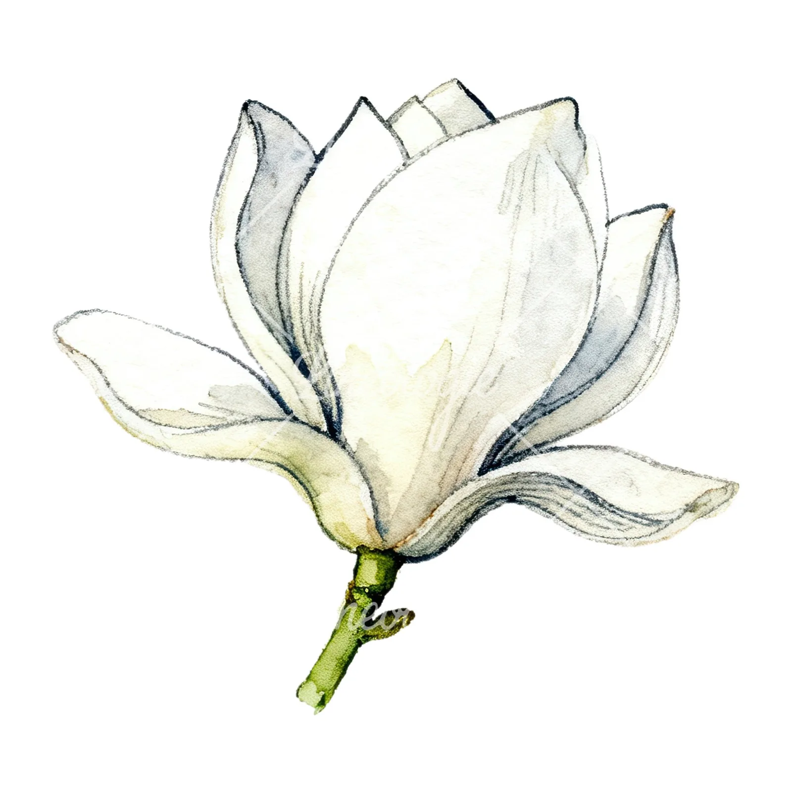 Watercolor white magnolia with closed buds clipart 6 of 12 on a white background (JPG)