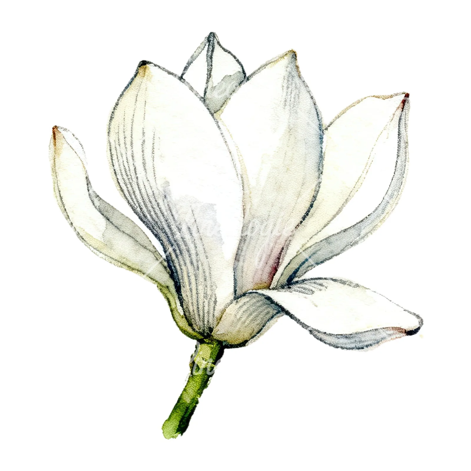 Watercolor white magnolia with closed buds clipart 7 of 12 on a white background (JPG)