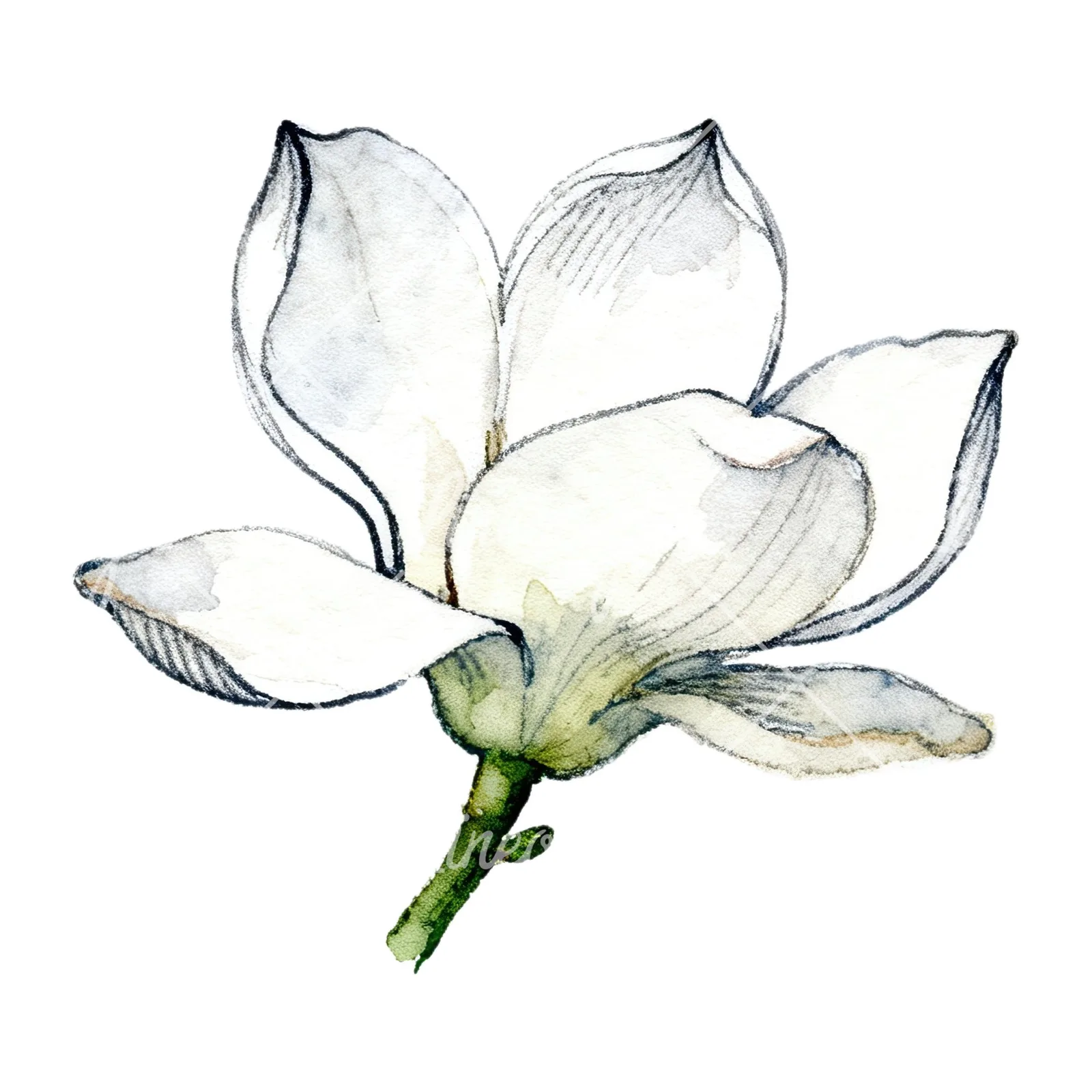Watercolor white magnolia with closed buds clipart 8 of 12 on a white background (JPG)