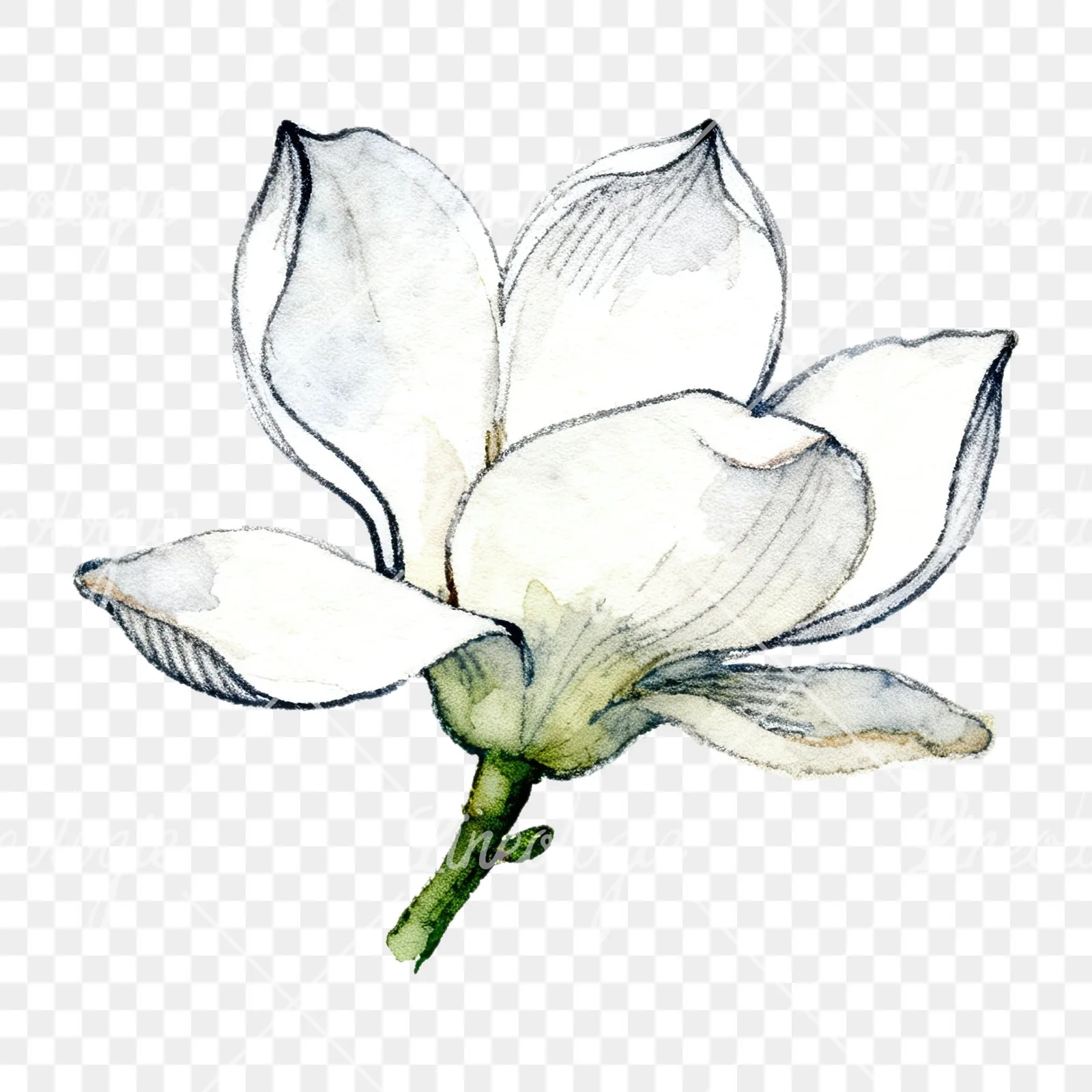 Watercolor white magnolia with closed buds clipart 8 of 12 on a transparent background (PNG)