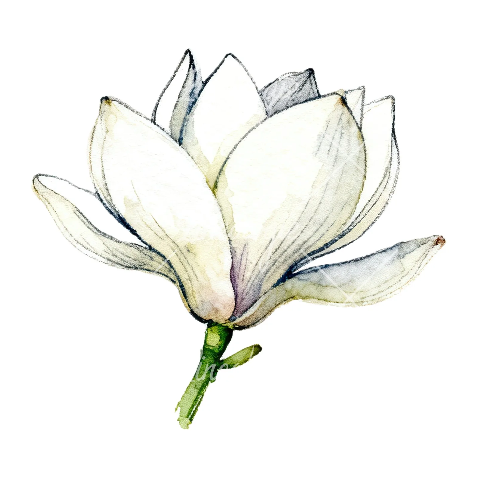 Watercolor white magnolia with closed buds clipart 9 of 12 on a white background (JPG)