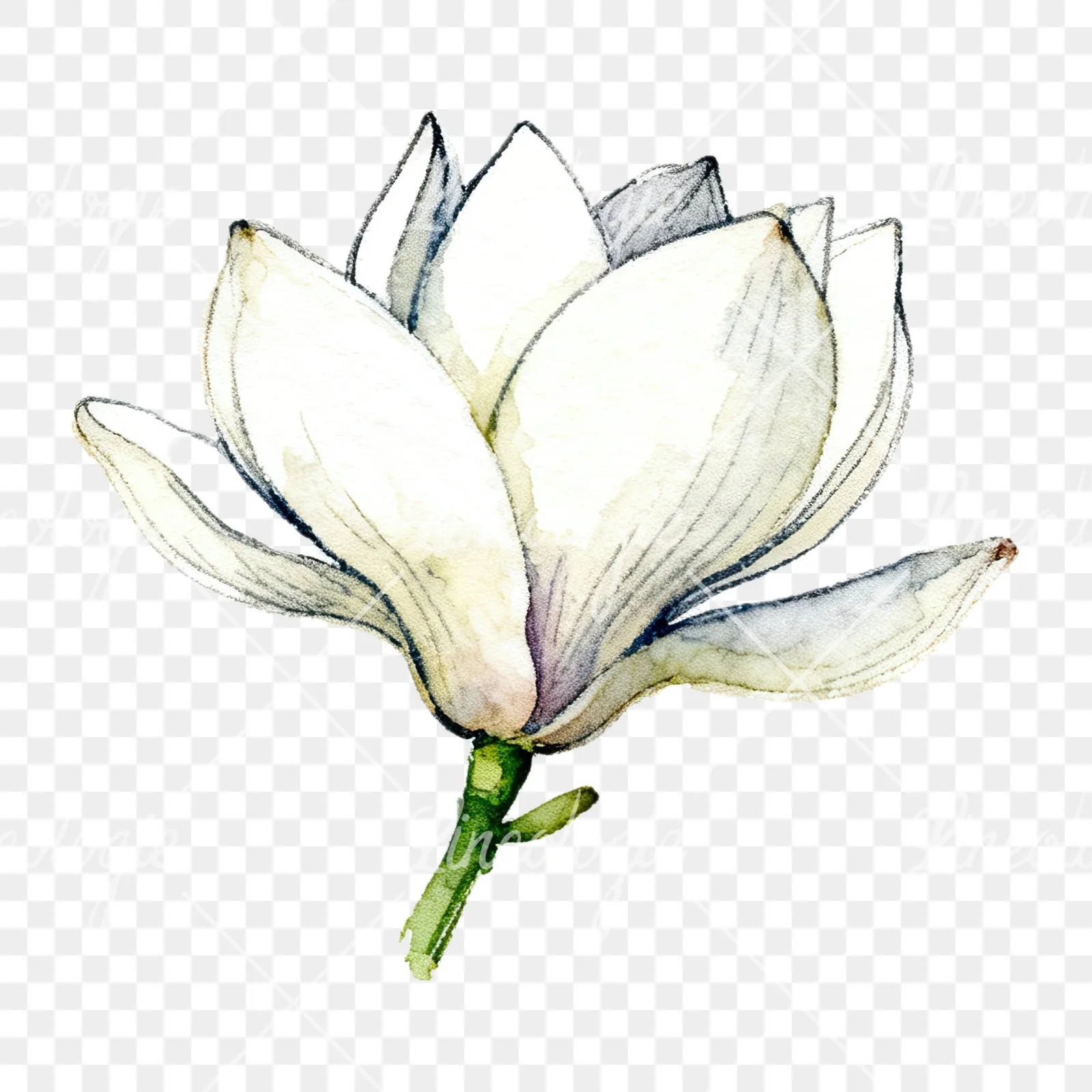 Watercolor white magnolia with closed buds clipart 9 of 12 on a transparent background (PNG)