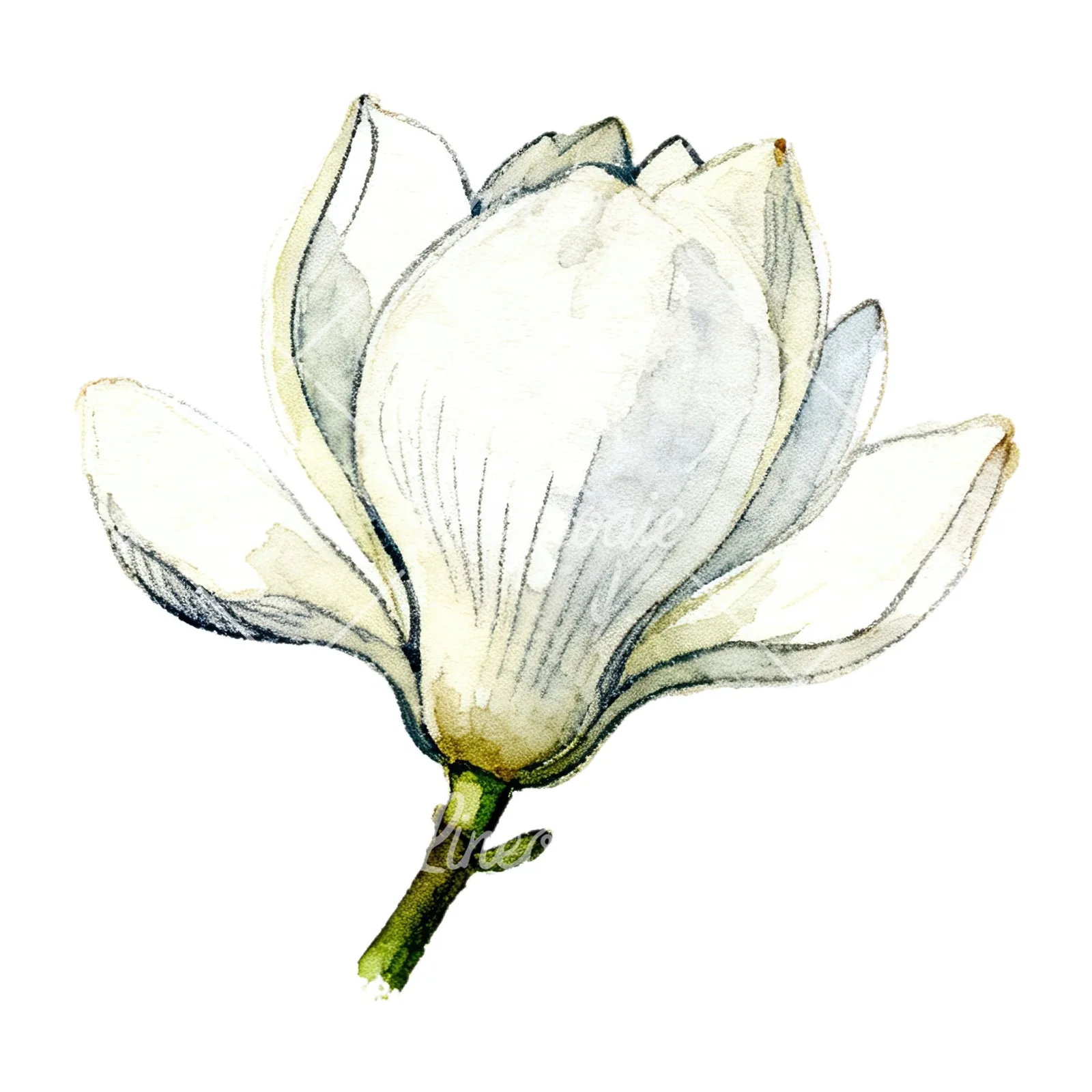 Watercolor white magnolia with closed buds clipart 10 of 12 on a white background (JPG)