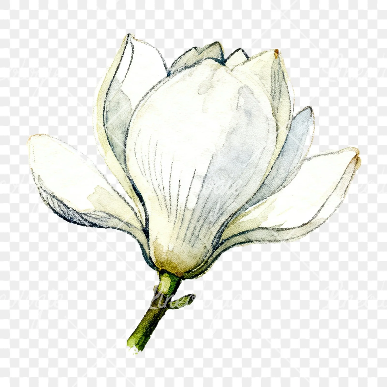 Watercolor white magnolia with closed buds clipart 10 of 12 on a transparent background (PNG)