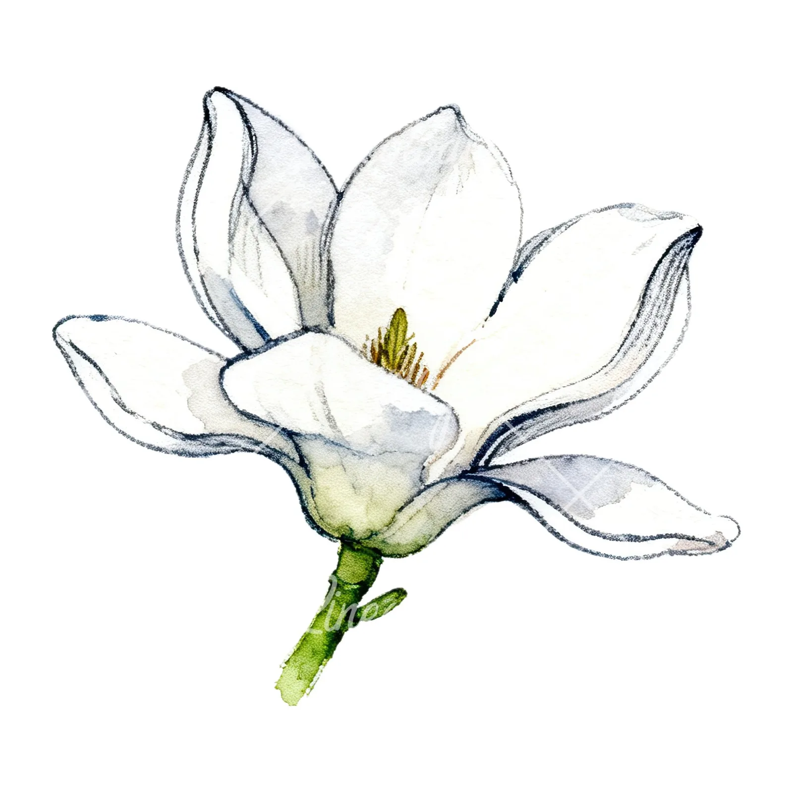 Watercolor white magnolia with closed buds clipart 11 of 12 on a white background (JPG)