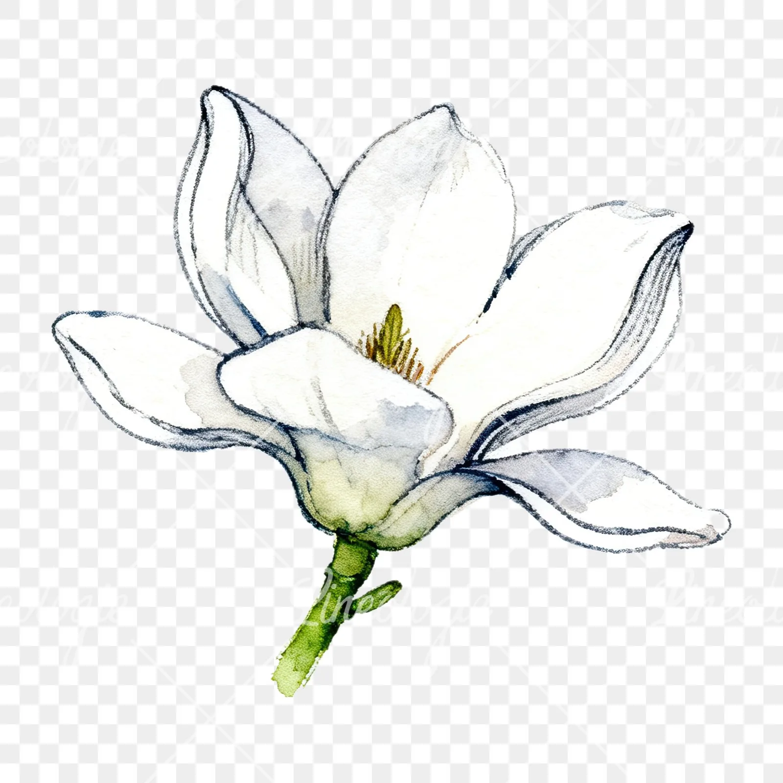 Watercolor white magnolia with closed buds clipart 11 of 12 on a transparent background (PNG)