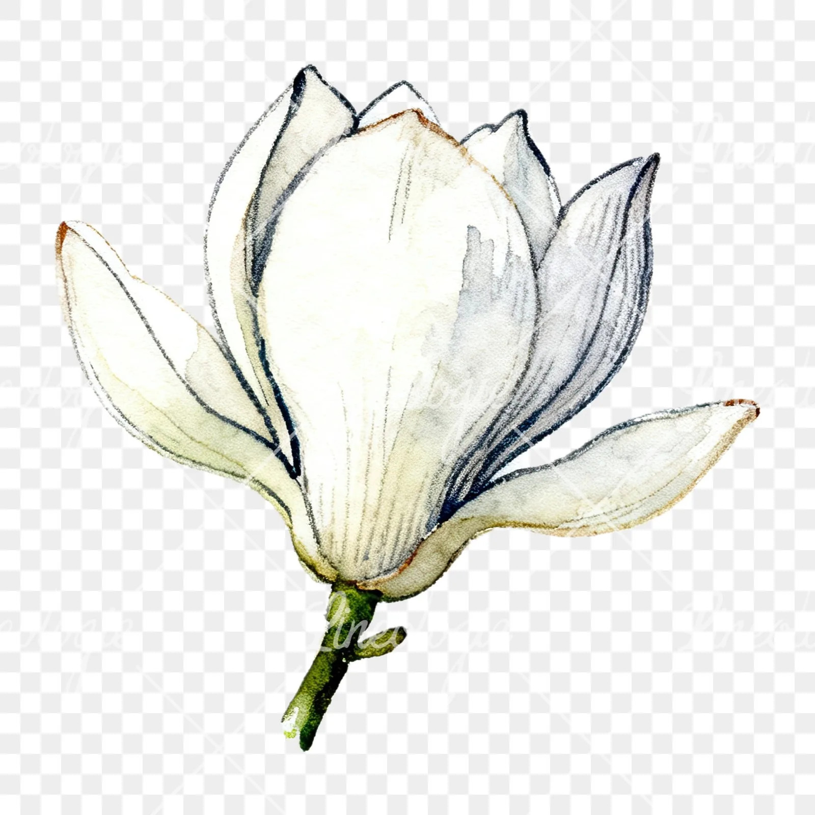 Watercolor white magnolia with closed buds clipart 12 of 12 on a transparent background (PNG)