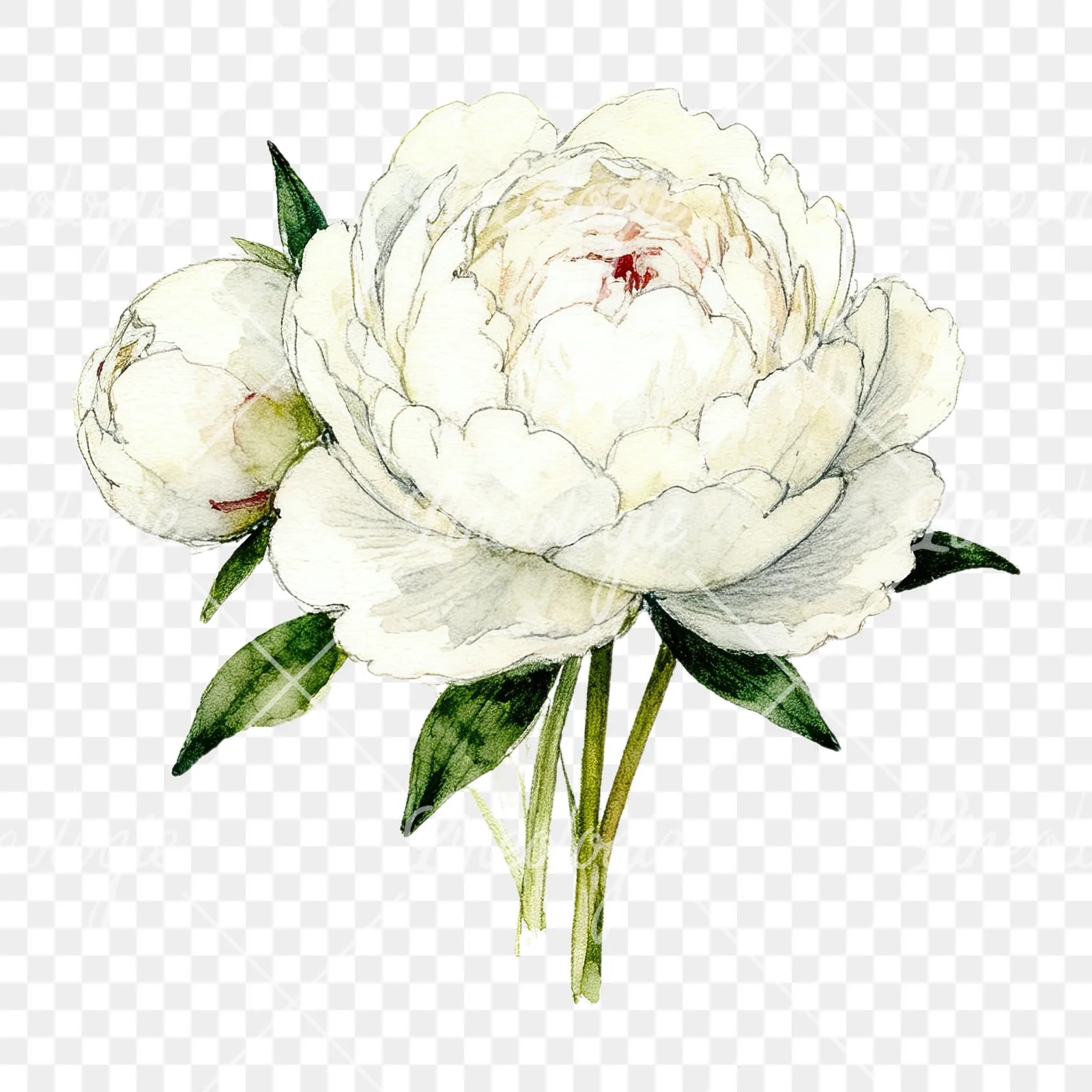 Watercolor white peony bouquet with cream accents clipart 4 of 12 on a transparent background (PNG)