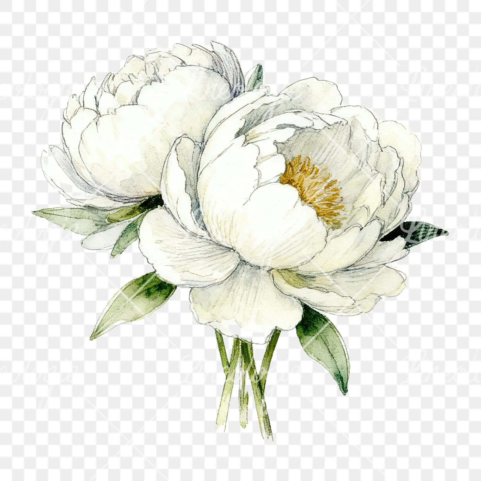 Watercolor white peony bouquet with cream accents clipart 6 of 12 on a transparent background (PNG)