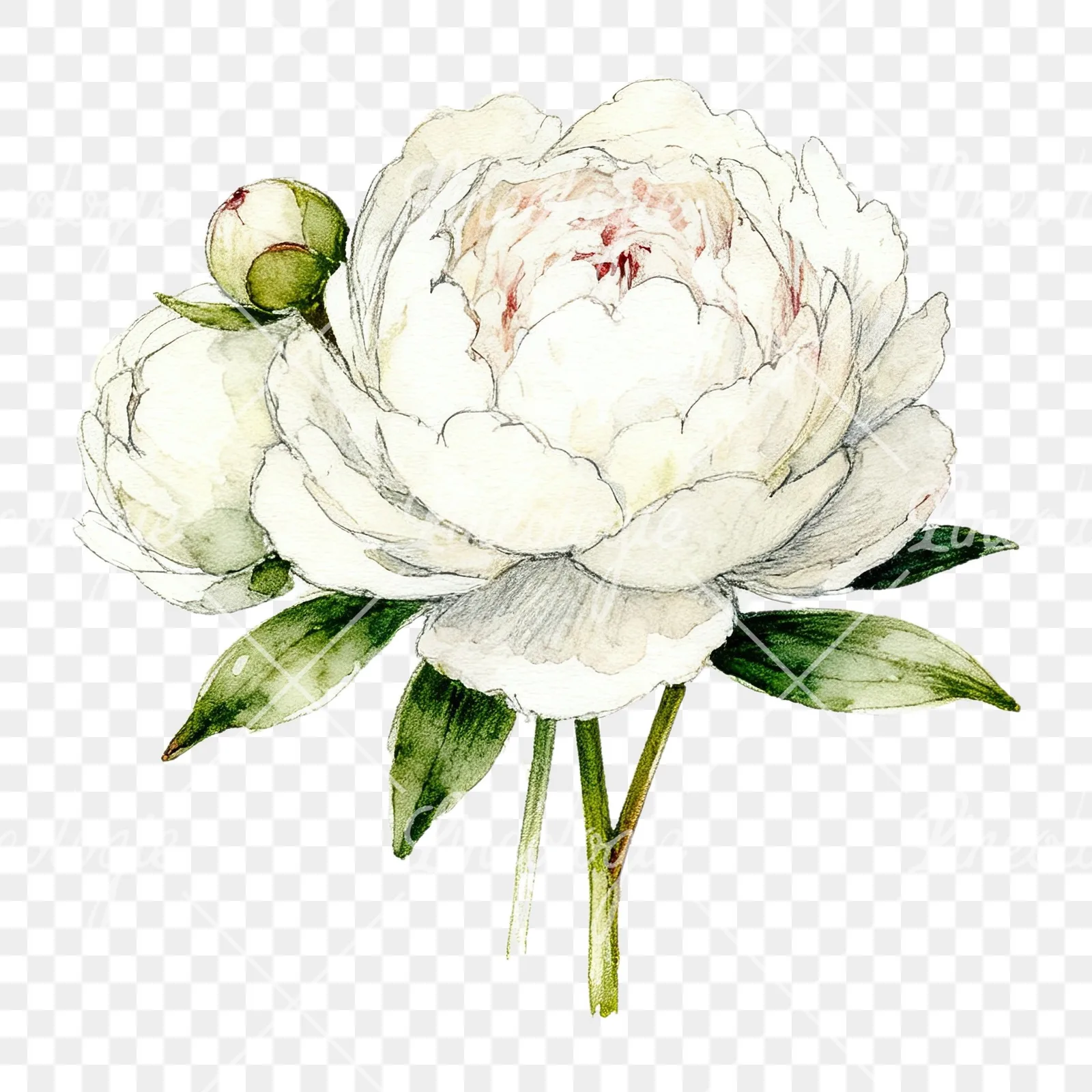Watercolor white peony bouquet with cream accents clipart 7 of 12 on a transparent background (PNG)