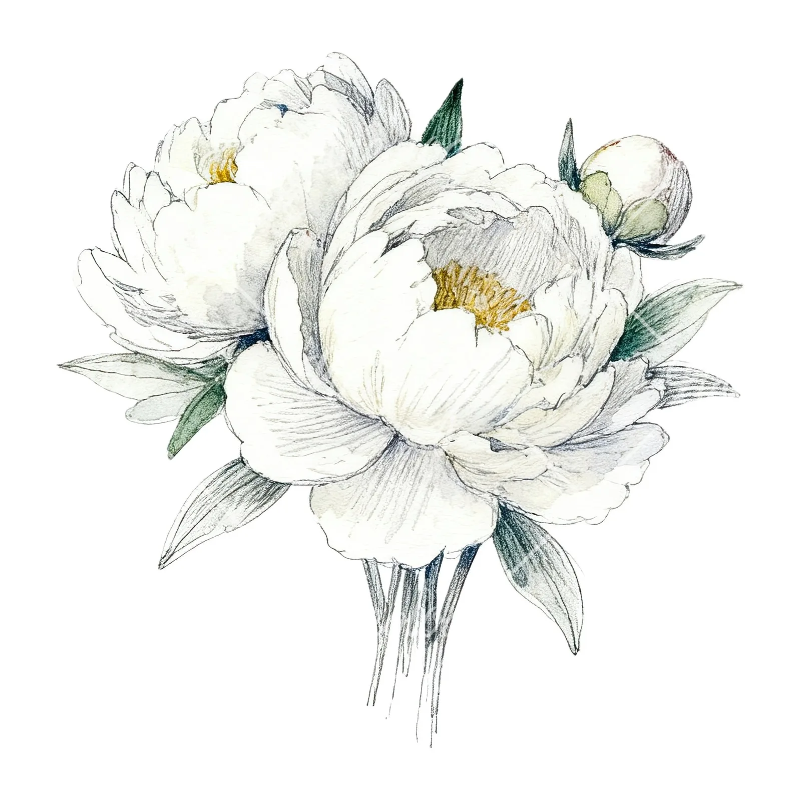 Watercolor white peony bouquet with cream accents clipart 12 of 12 on a white background (JPG)