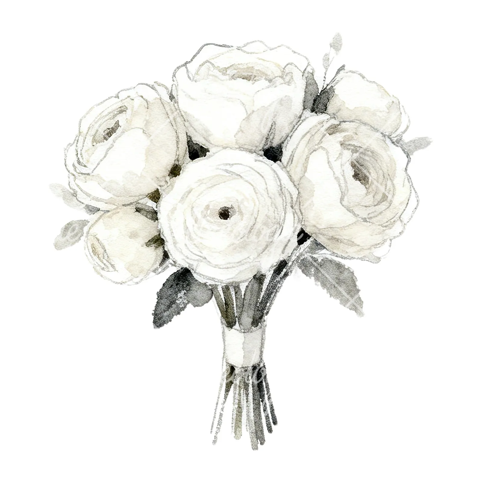 Watercolor white and pink wedding bouquet clipart 1 of 12 on a white background (JPG)