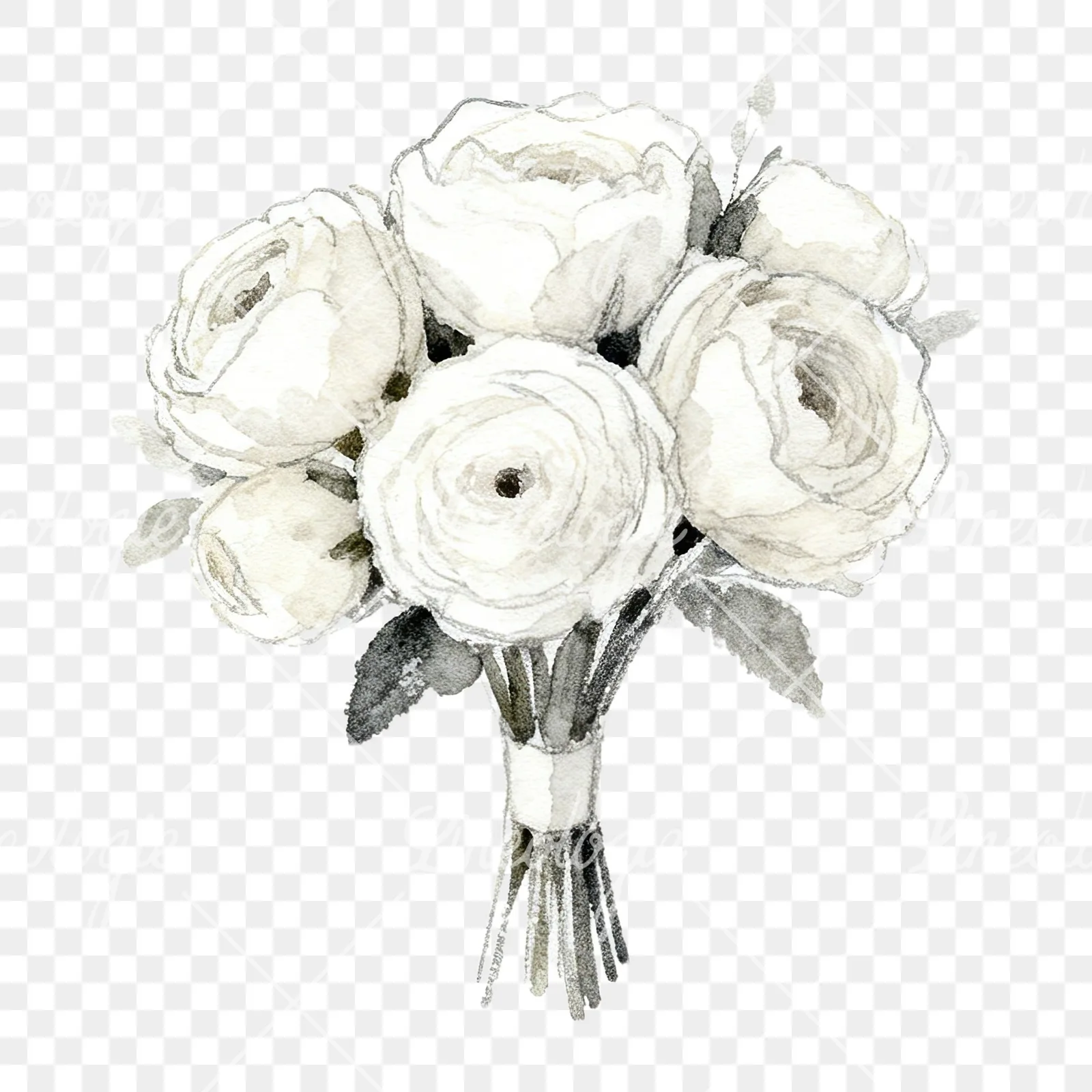 Watercolor white and pink wedding bouquet clipart 1 of 12 on a transparent background (PNG)