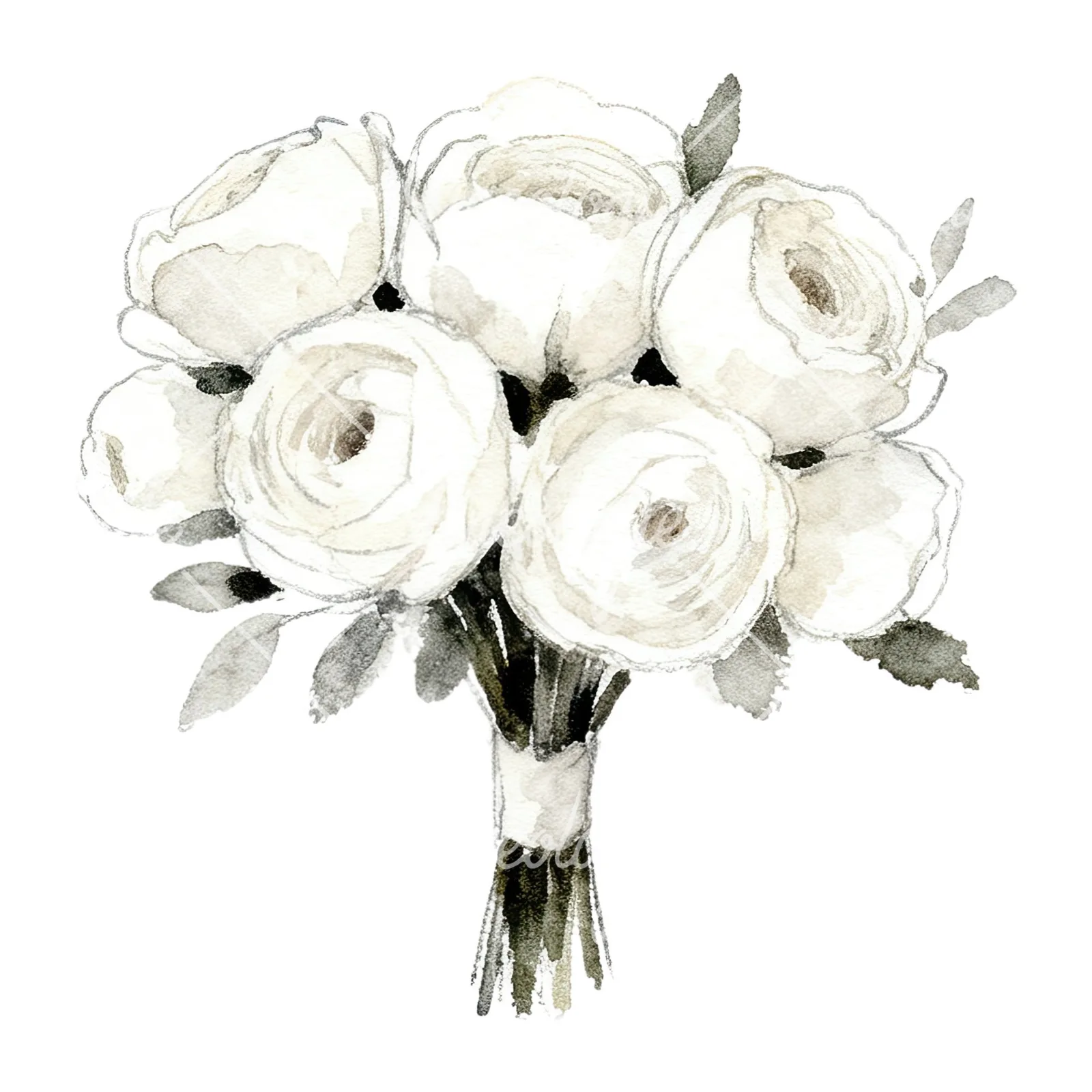 Watercolor white and pink wedding bouquet clipart 2 of 12 on a white background (JPG)