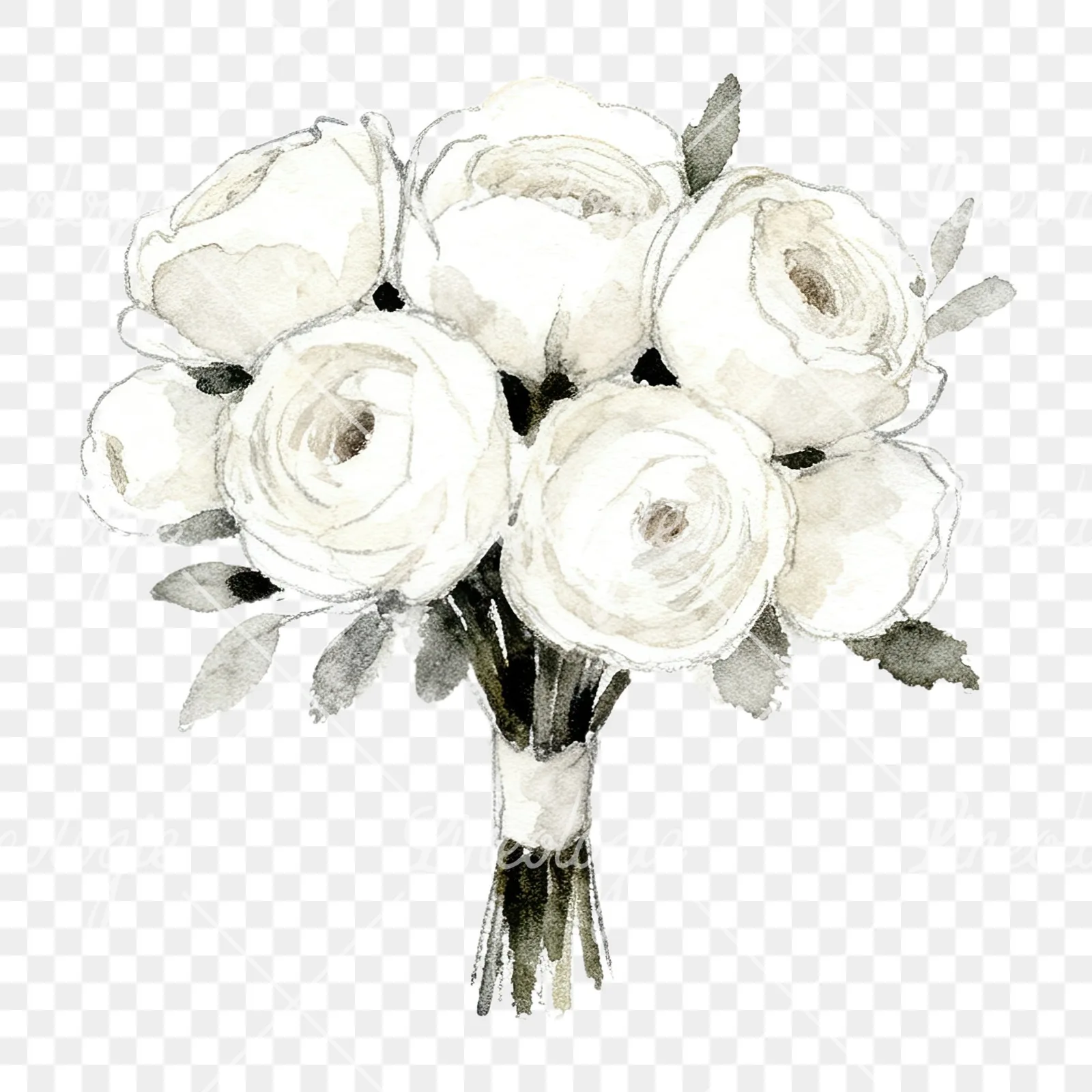 Watercolor white and pink wedding bouquet clipart 2 of 12 on a transparent background (PNG)