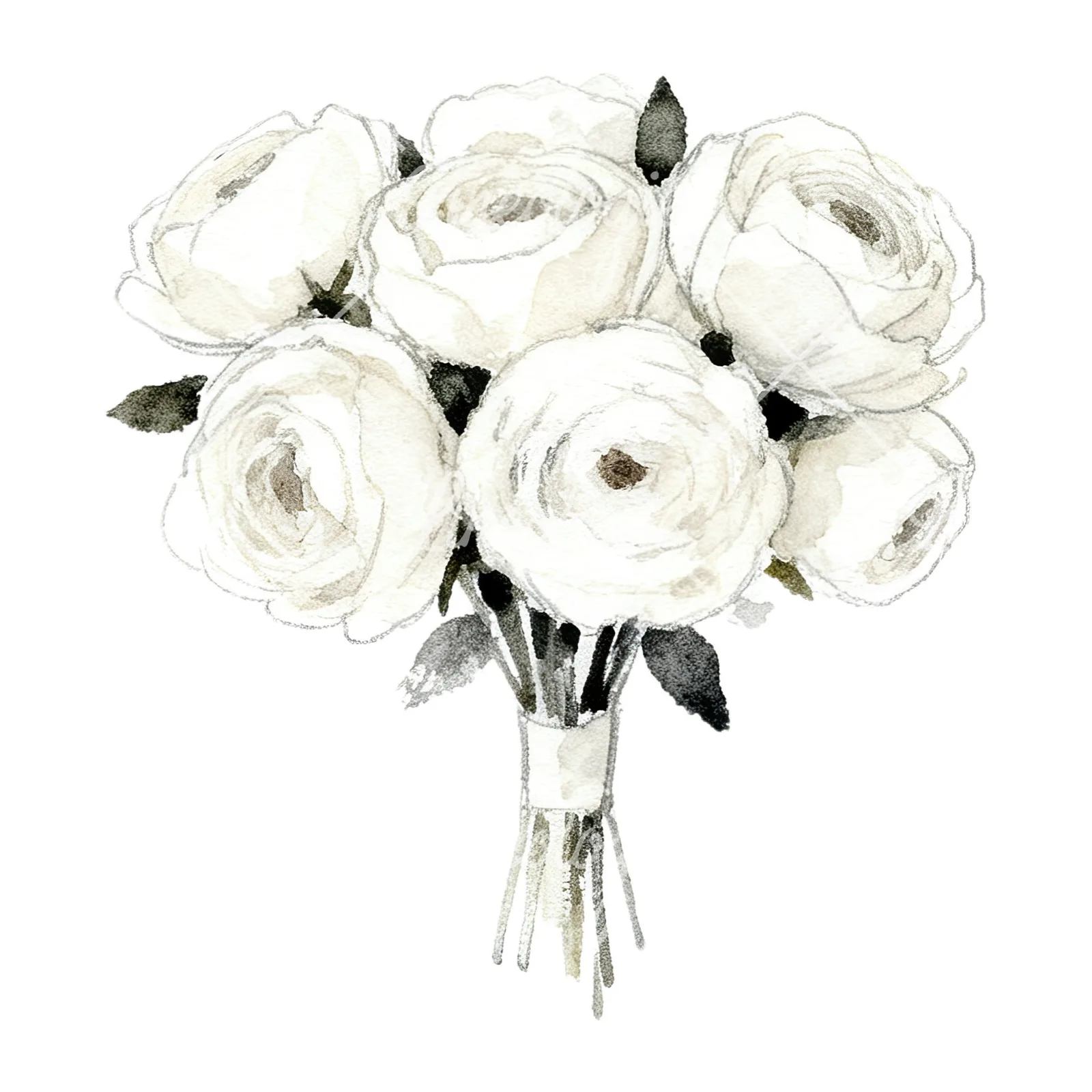 Watercolor white and pink wedding bouquet clipart 3 of 12 on a white background (JPG)