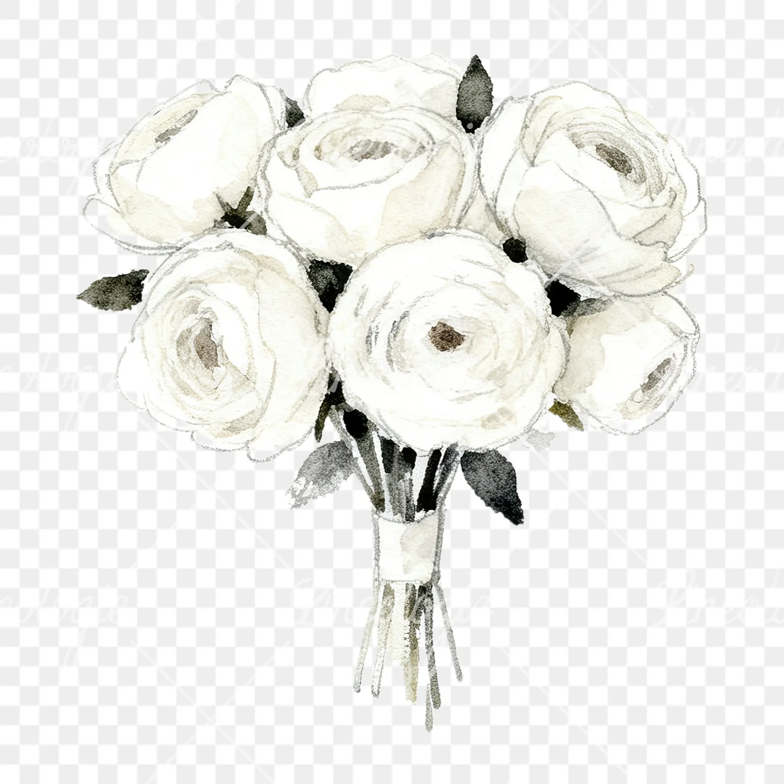 Watercolor white and pink wedding bouquet clipart 3 of 12 on a transparent background (PNG)