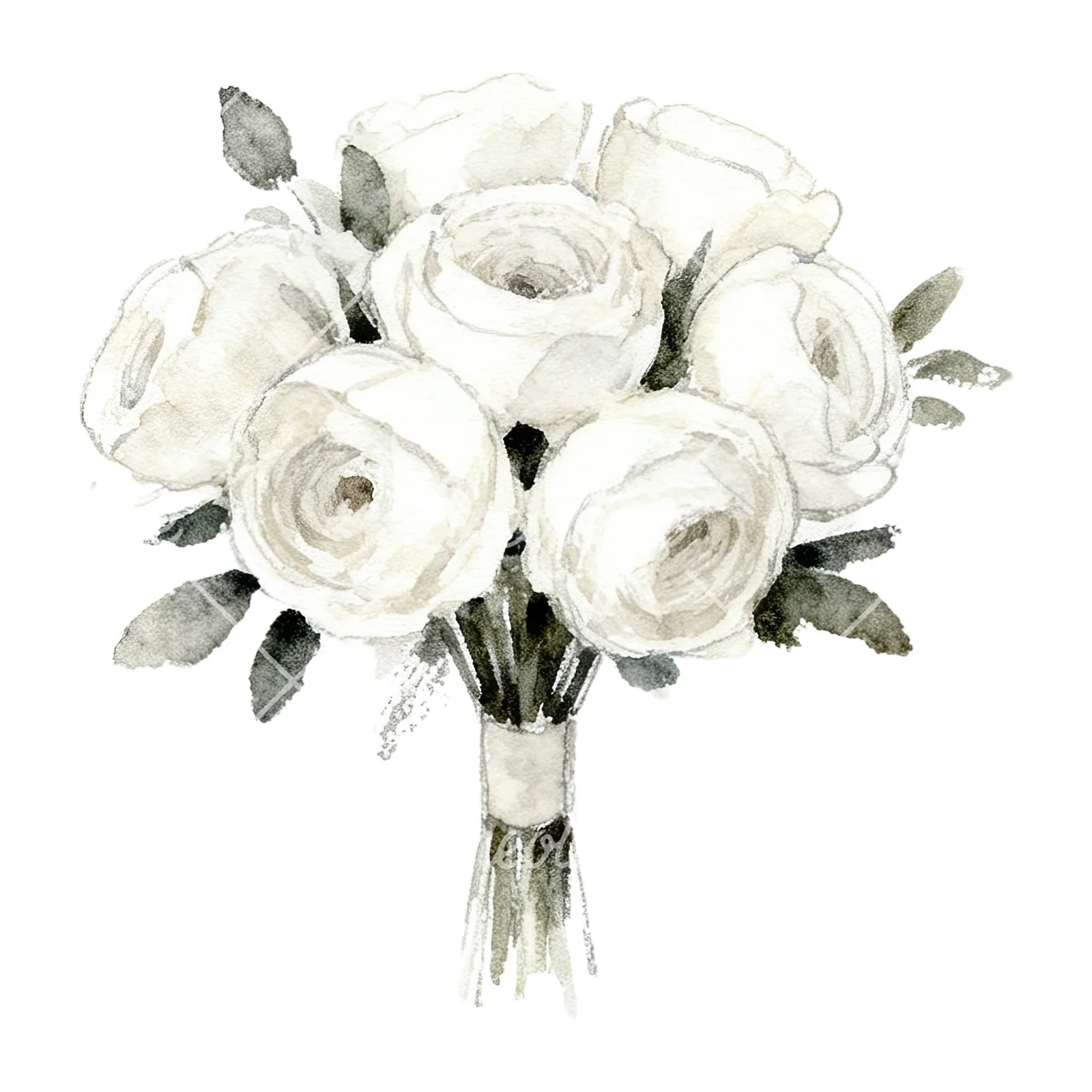 Watercolor white and pink wedding bouquet clipart 4 of 12 on a white background (JPG)